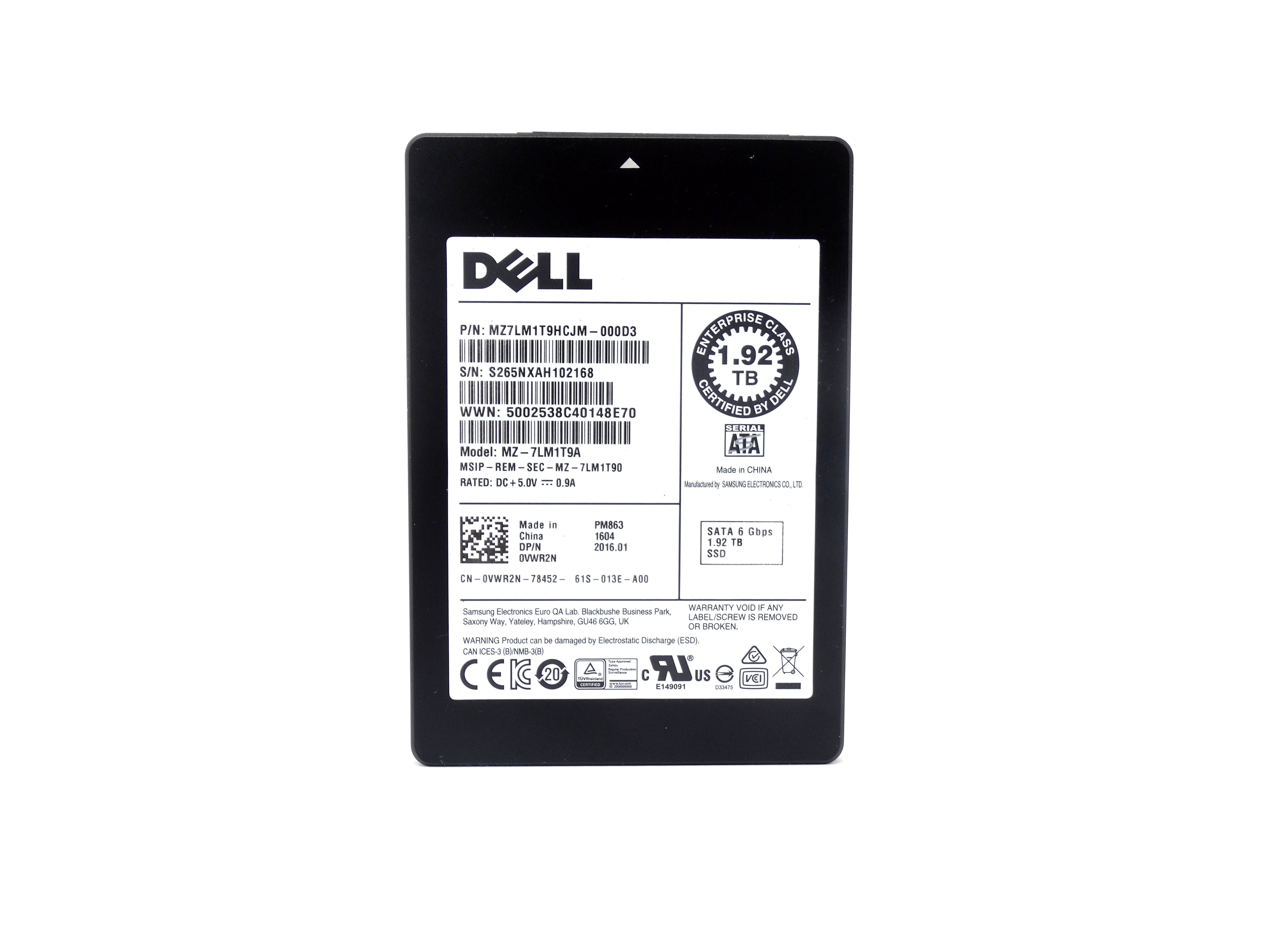 Dell Enterprise PM863 1.92TB 6Gbps SATA 2.5'' SSD Solid State Drive (400-ALFT)