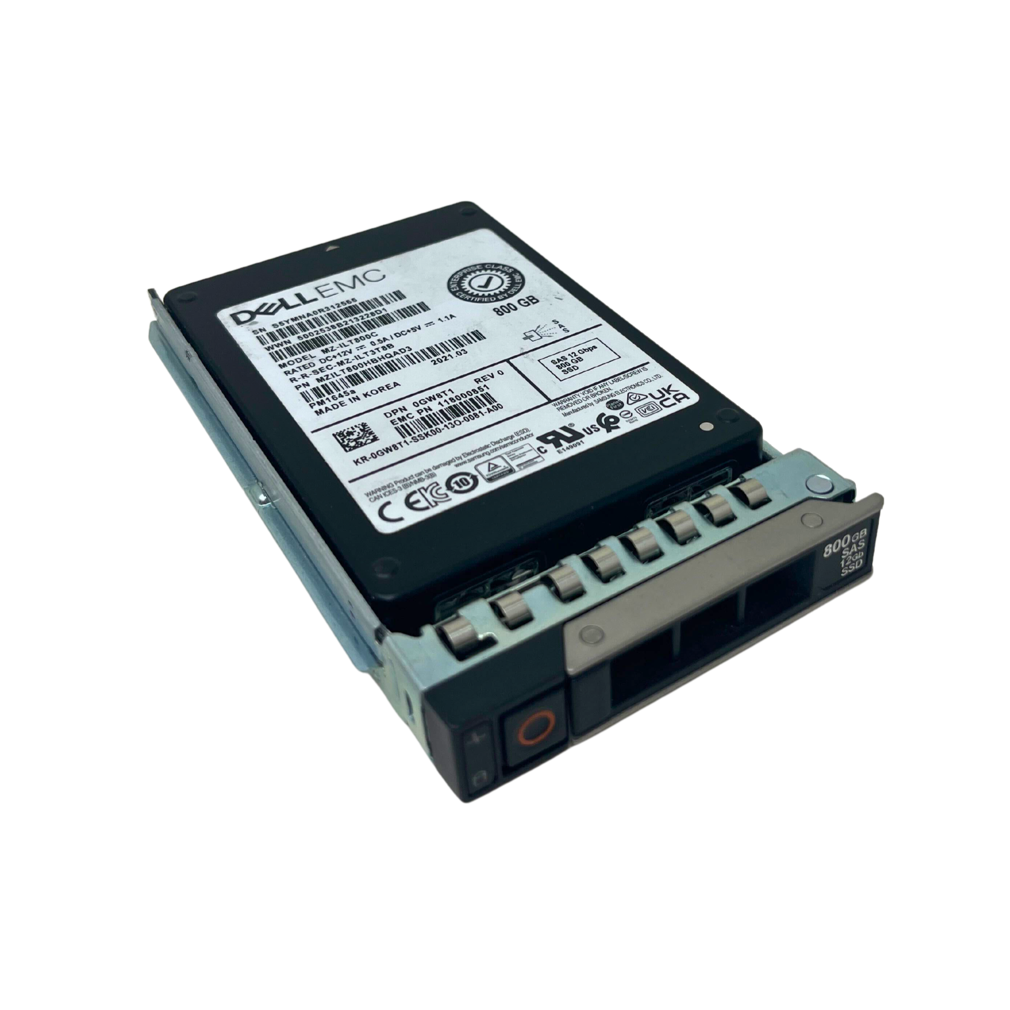Dell EMC 800GB SAS 12G Mixed Use ( MU ) SFF 2.5" SSD Samsung PM1645a 0GW8T1 GW8T1