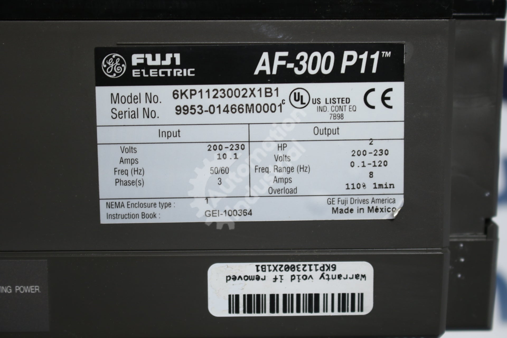 General Electric GE Fuji 6KP1123002X1B1 2HP Drive