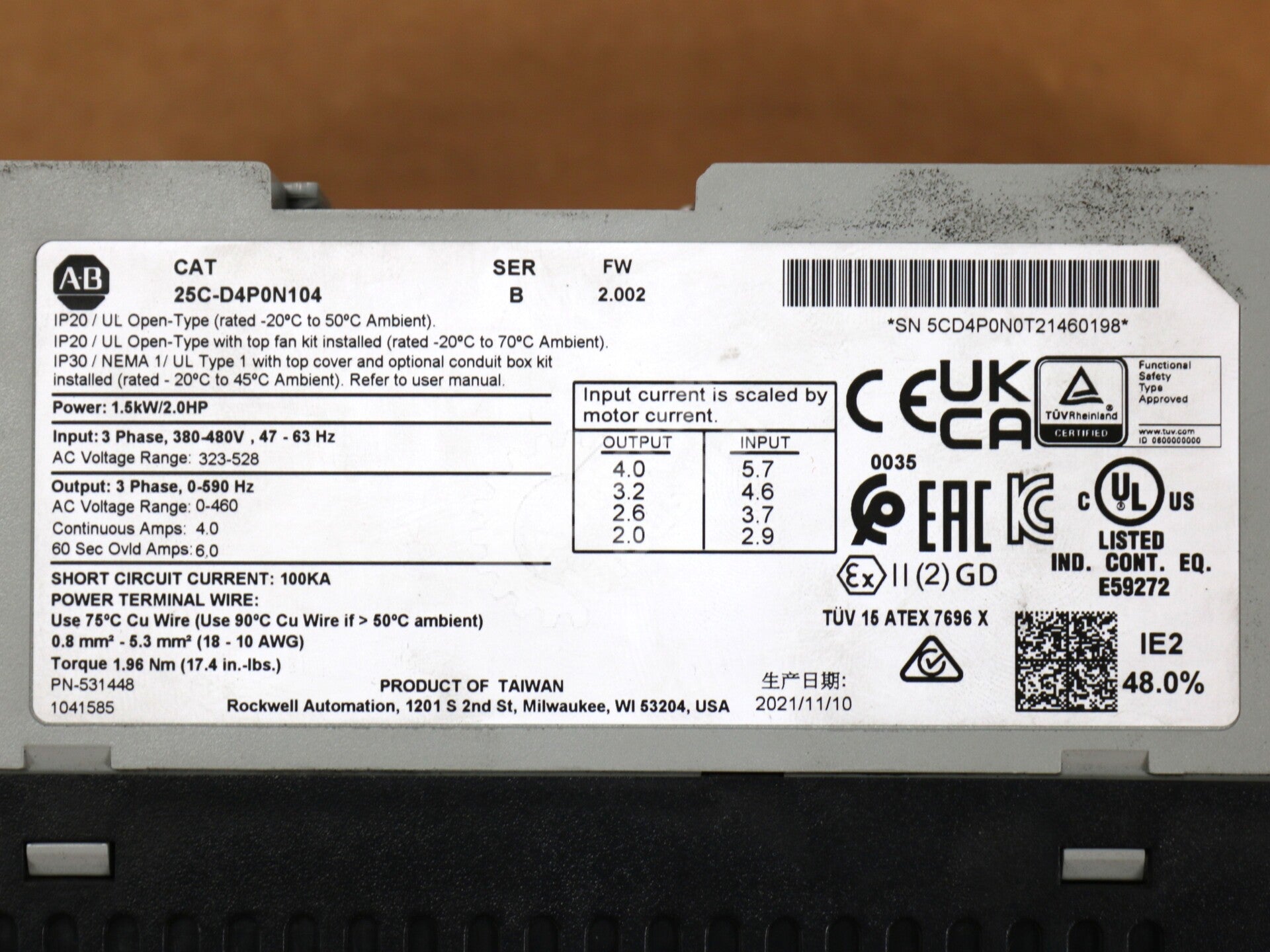 25C-D4P0N104 By Allen Bradley 2HP Adjustable Frequency PowerFlex 527 AC Drive