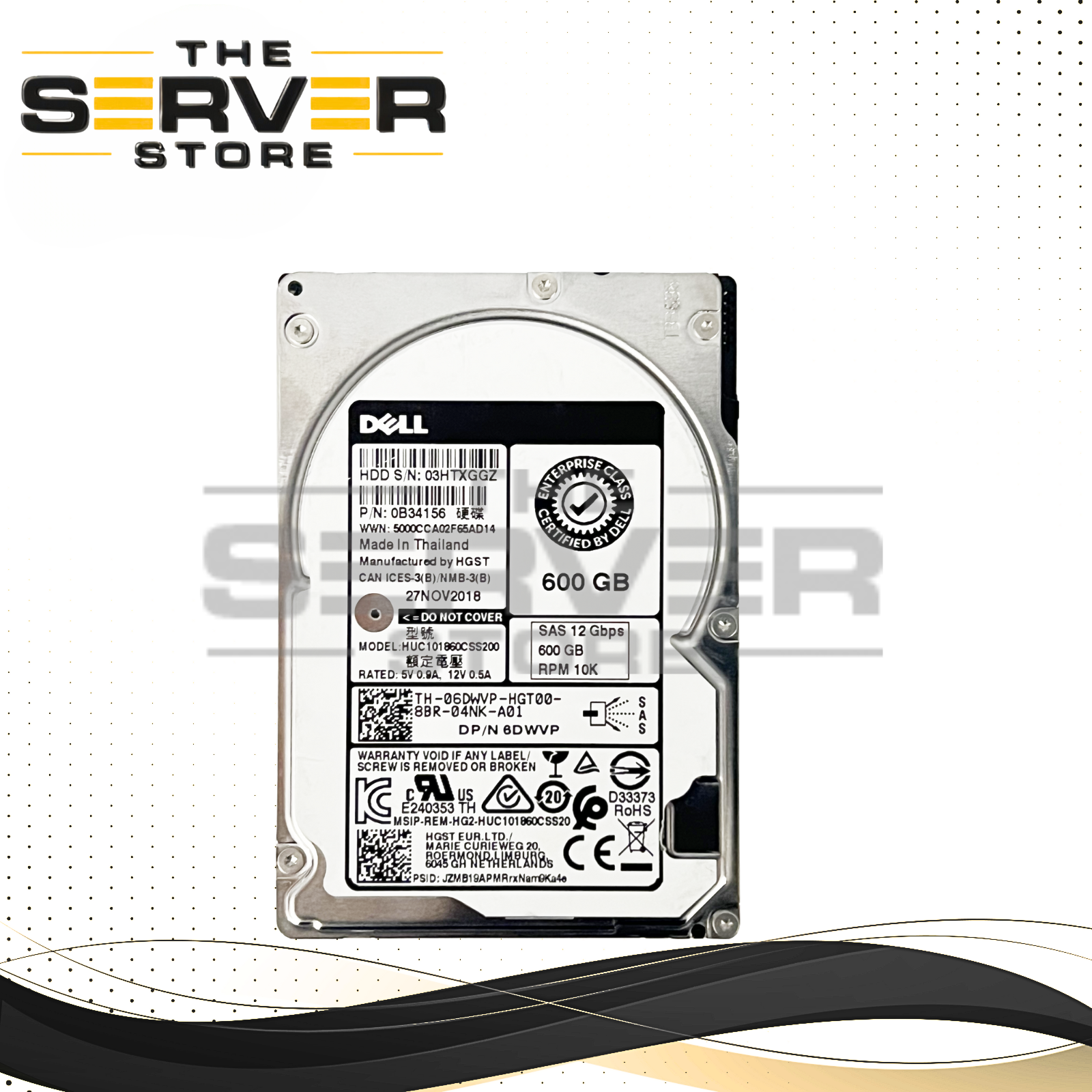 Dell Enterprise 600GB SAS 12G 10K SFF 2.5" HDD HUC101860CSS200 0B34156
