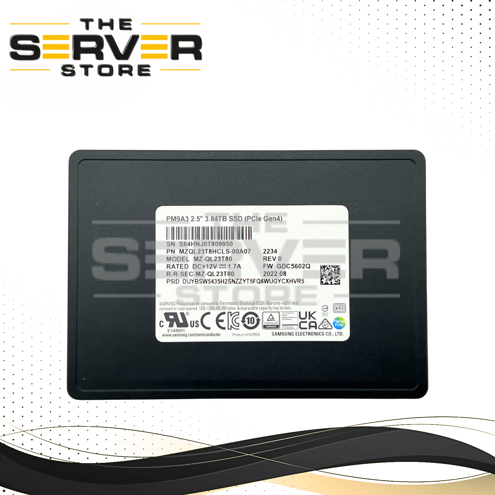Samsung 3.84TB NVMe x4 U.2 RI 2.5" SED SSD PM9A3 MZ-QL23T80 MZQL23T8HCLS-00A07