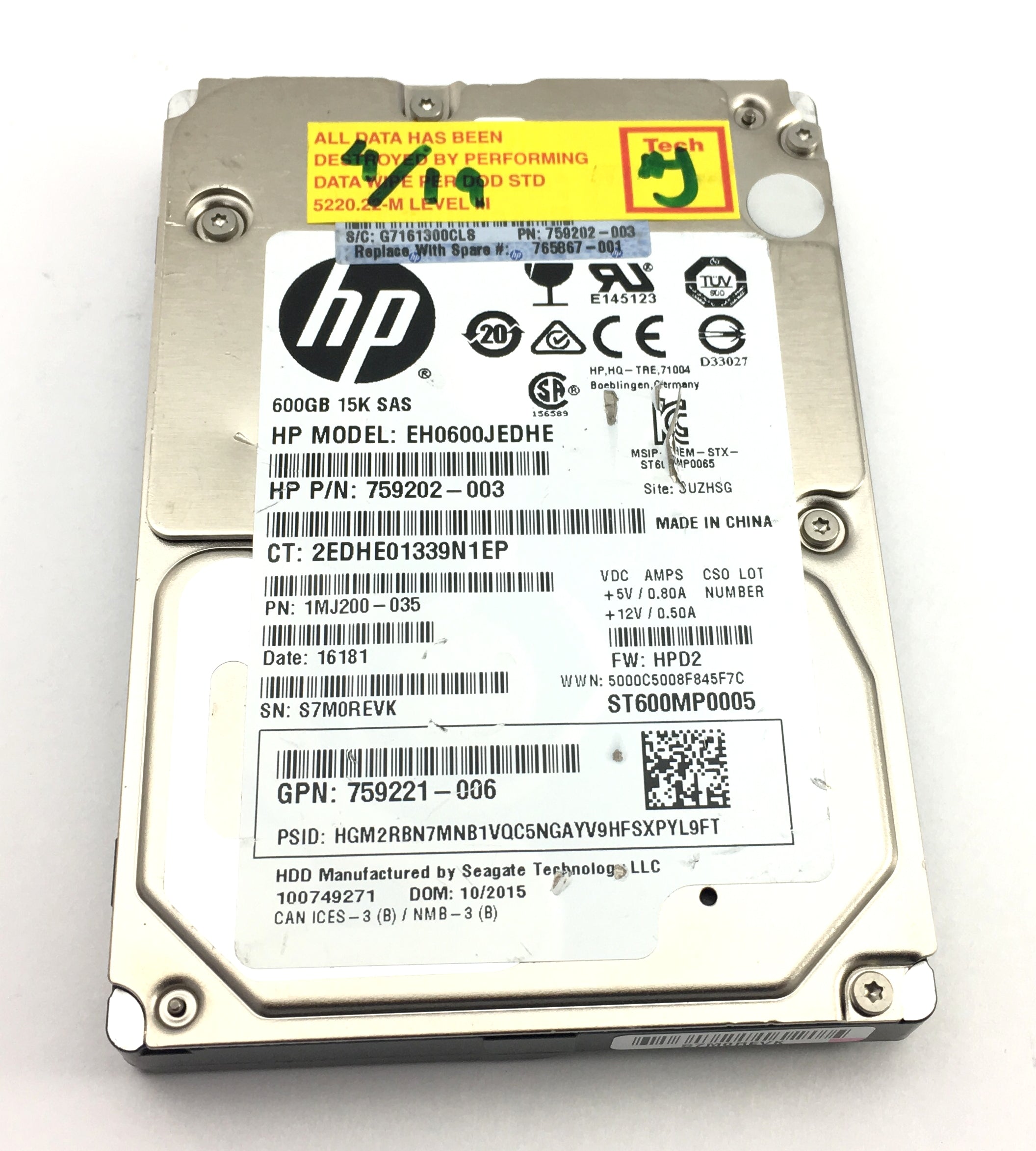 HP 600GB 15K 12Gbps SAS 2.5'' Hard Drive (769202-003)