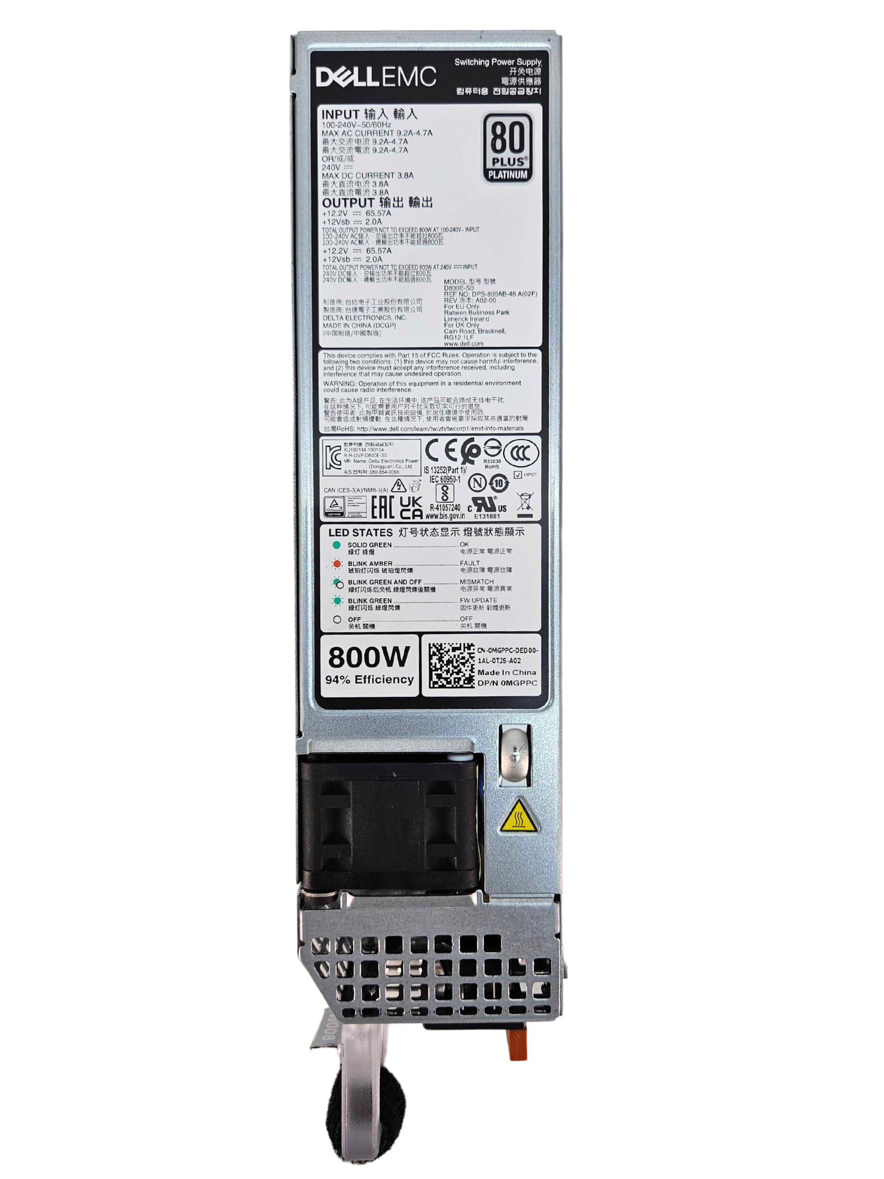 Dell R650/R750/R6525/R7525 800W 80Plus Platinum Power Supply (D800E-S0)