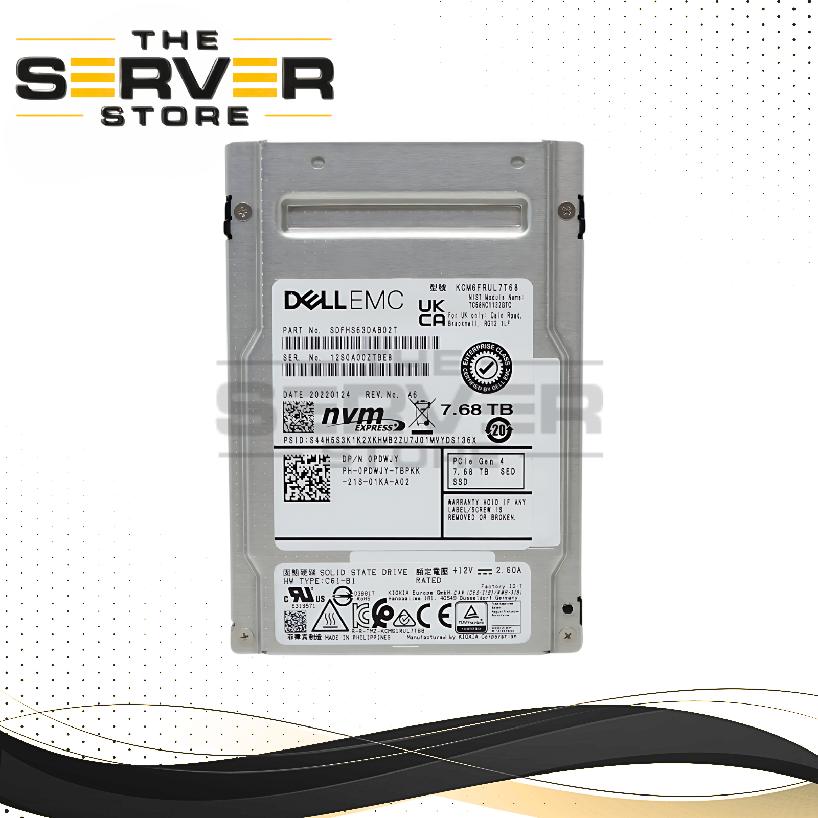 Dell 7.68TB NVMe U.3 PCIe Gen 4.0 x4 SED SFF 2.5" SSD Kioxia CM6‑R 0PDWJY PDWJY