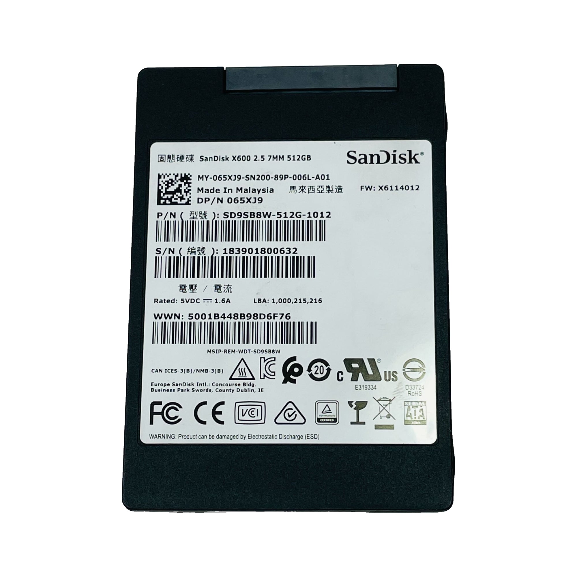 Dell SanDisk X600 512Gb SATA 6Gbps 2.5'' Solid State Drive SSD (SD9SB8W-512G-1012)