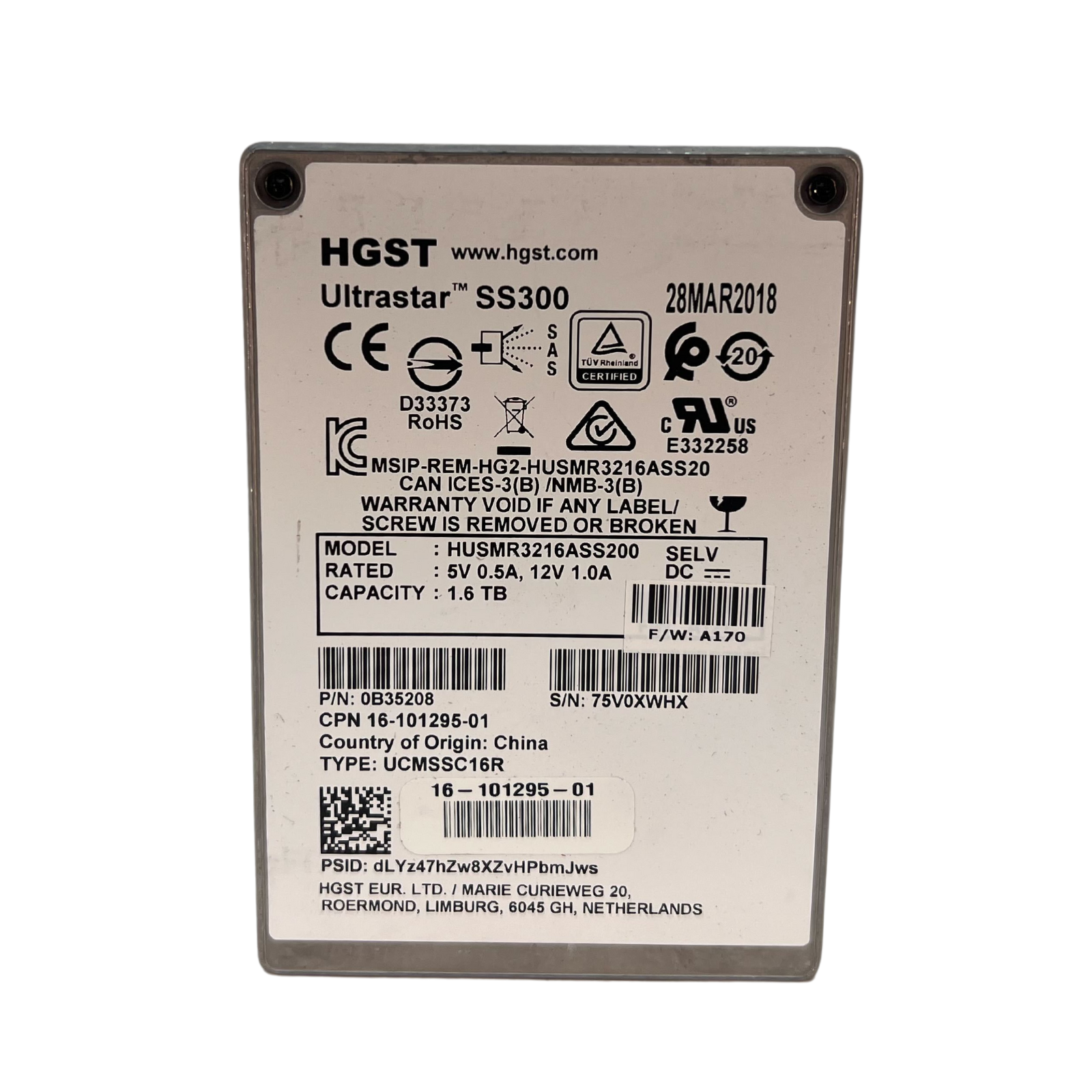HGST Ultrastar SS300 1.6TB MLC SAS 12Gbps 2.5" SSD Solid State Drive (HUSMR3216ASS200)