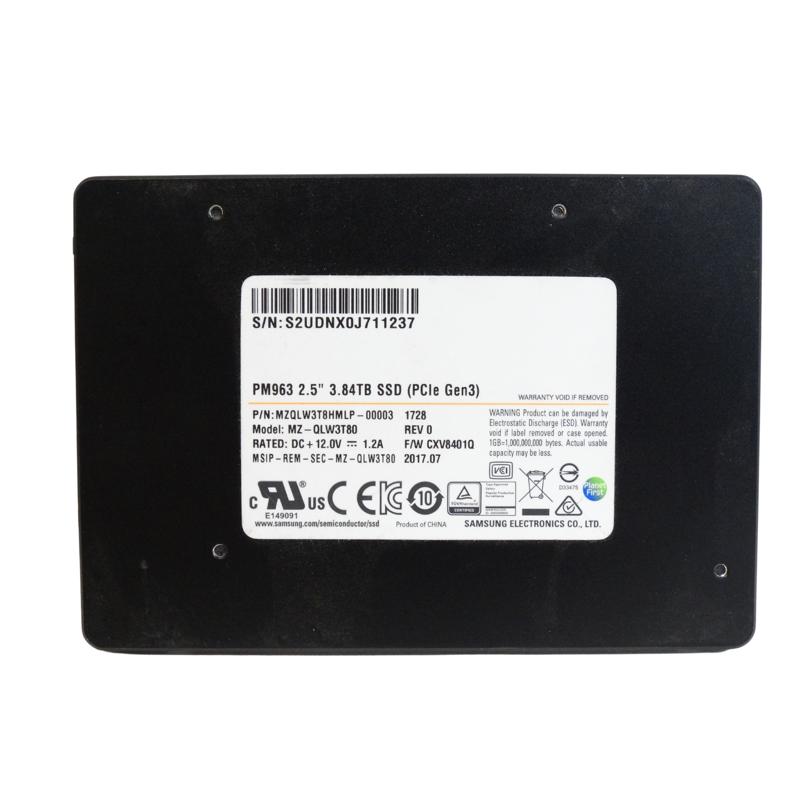 Samsung 3.84TB NVMe U.2 G3 x4 RI 2.5" SSD PM963 MZ-QLW3T80 MZQLW3T8HMLP-00003