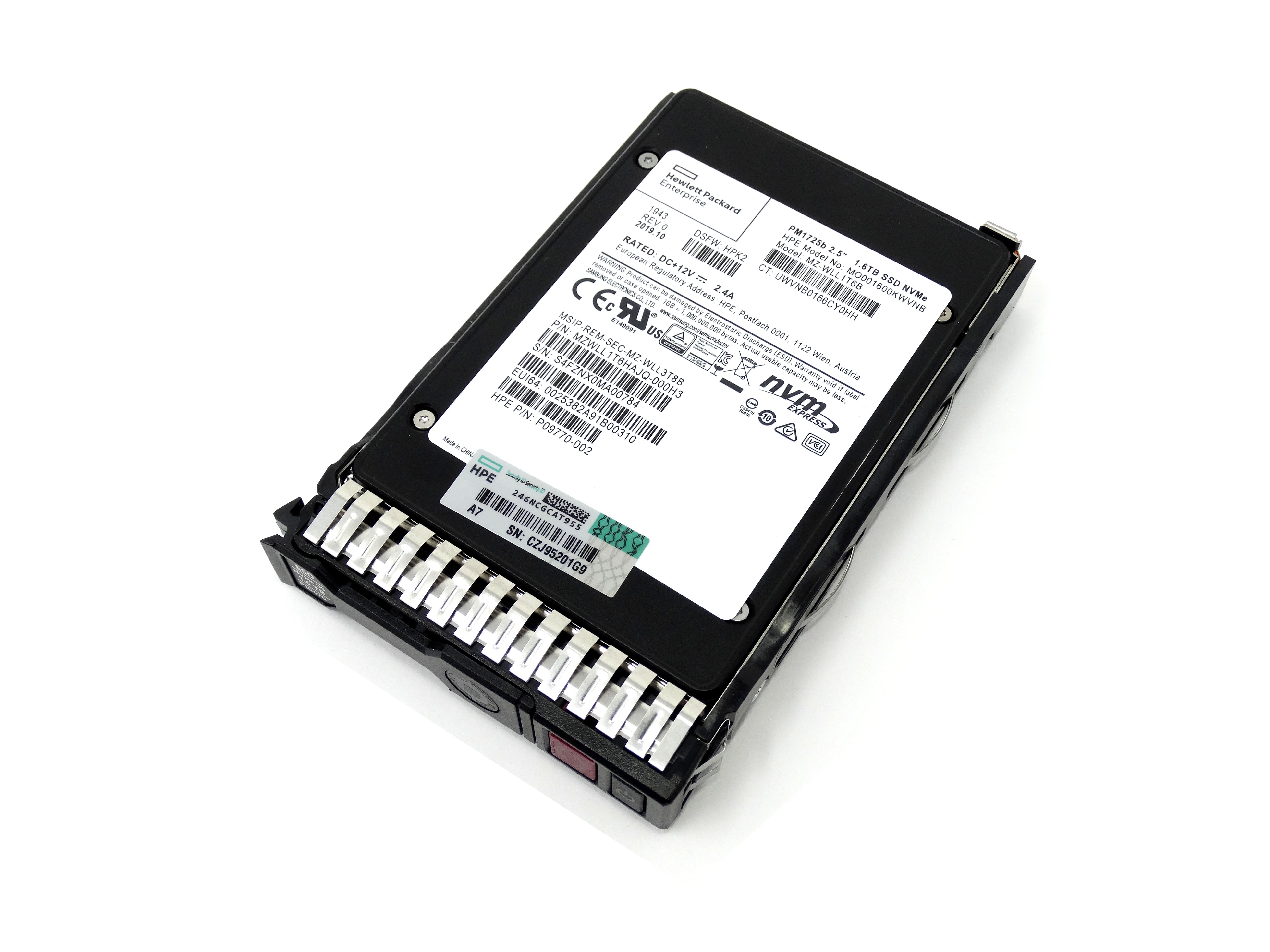 HPE HP 1.6TB PCIe NVMe x4 U.2 2.5'' SCN DS SSD P10222-B21 P09770-002 (MZ-WLL1T6B)