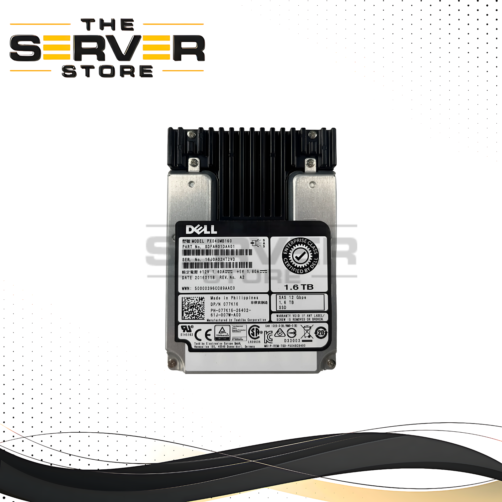 Dell 1.6TB SAS 12G MU SFF 2.5" SSD Toshiba PX04SMB160 077K16 77K16