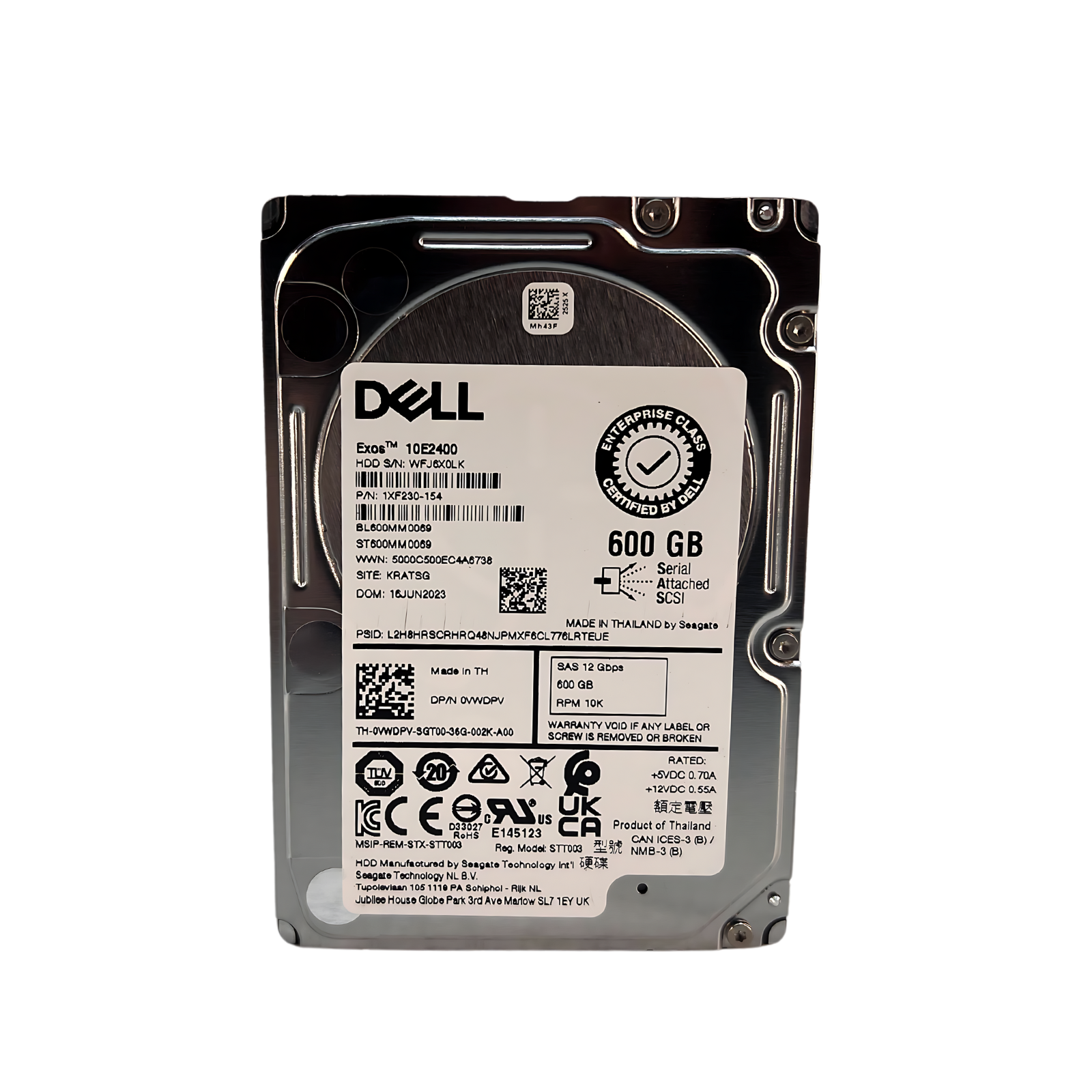 Dell 600GB SAS 10K 12GBPS 2.5" HDD Hard Drive (VWDPV)