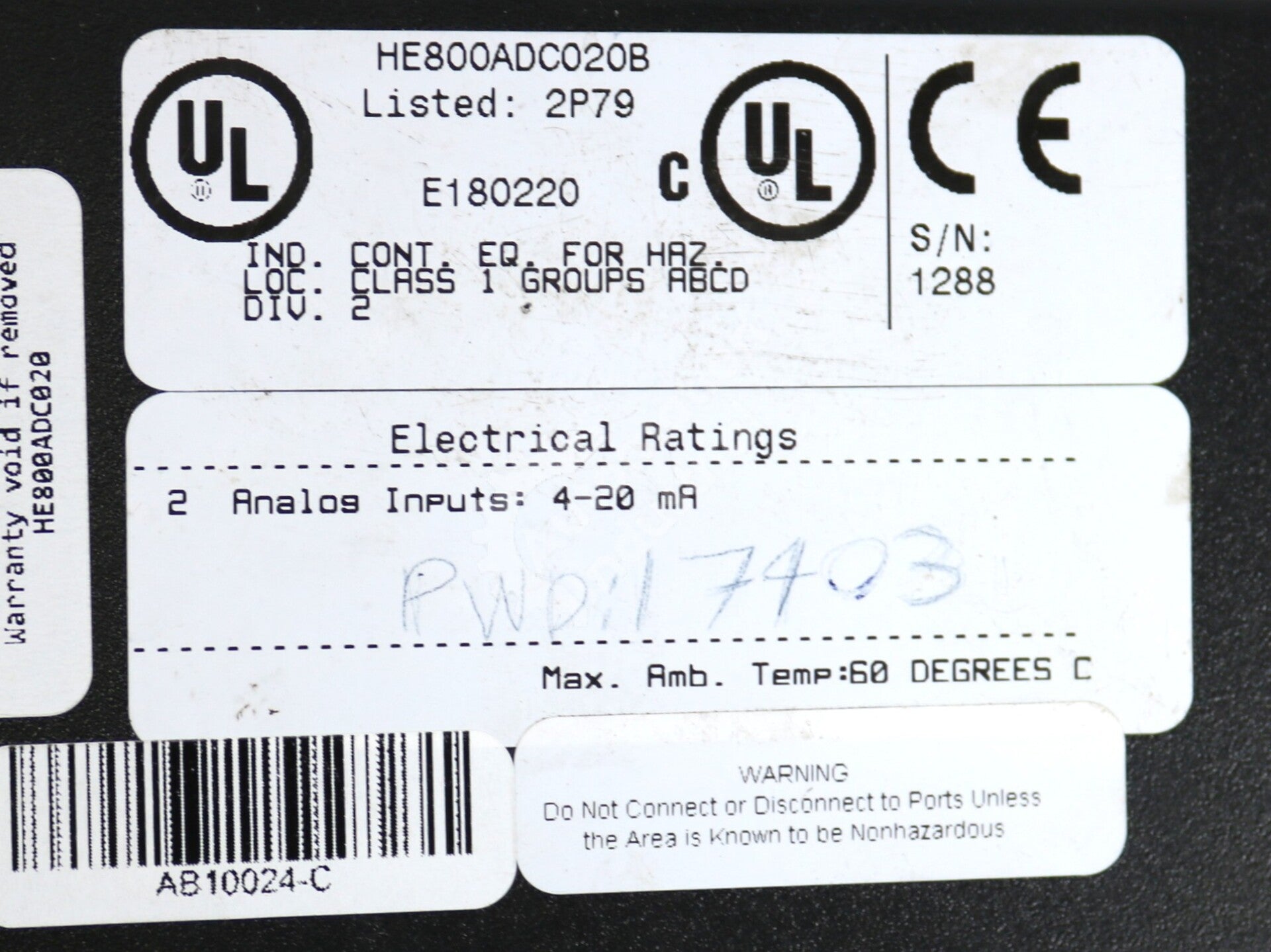 HE800ADC020 By Horner Electric HE800ADC020B 4-20MA 2-Analog Input Module