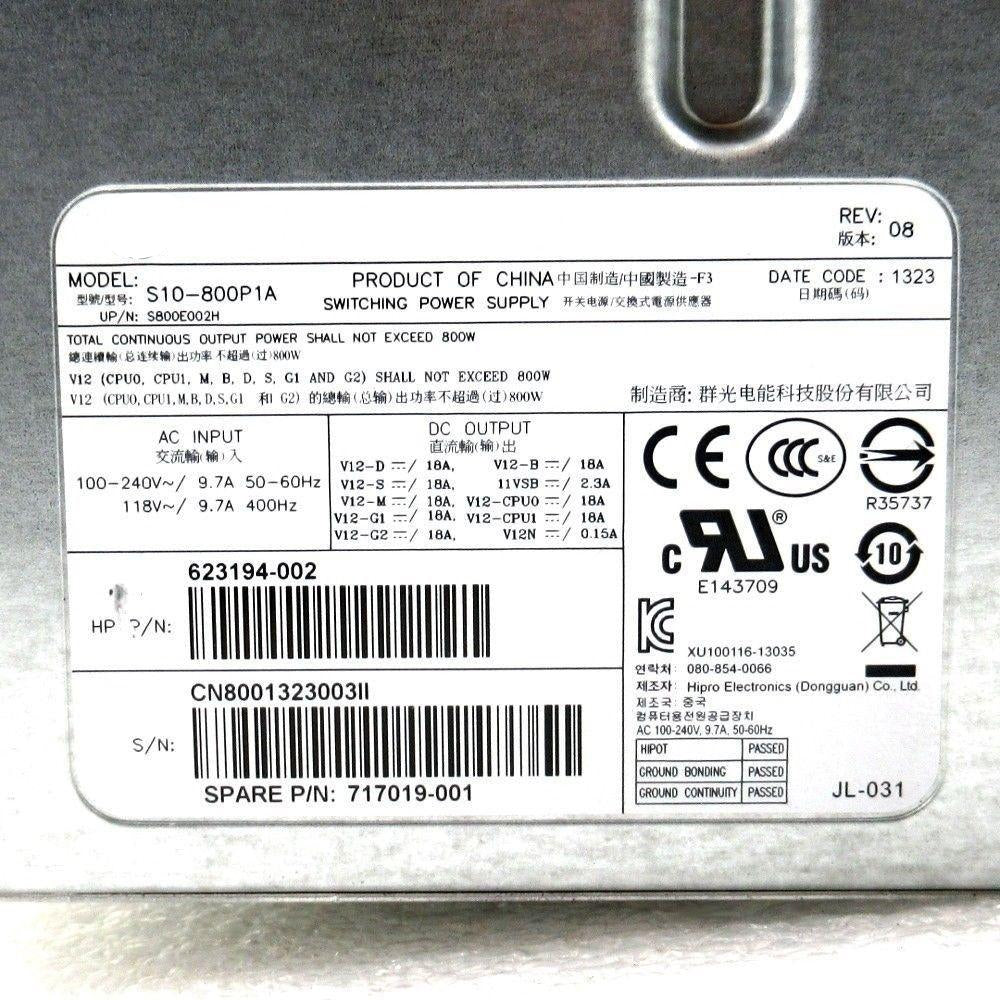 HP Z620 Workstation 800W Switching Power Supply 717019-001 623194-002 S10-800P1A-FoxTI