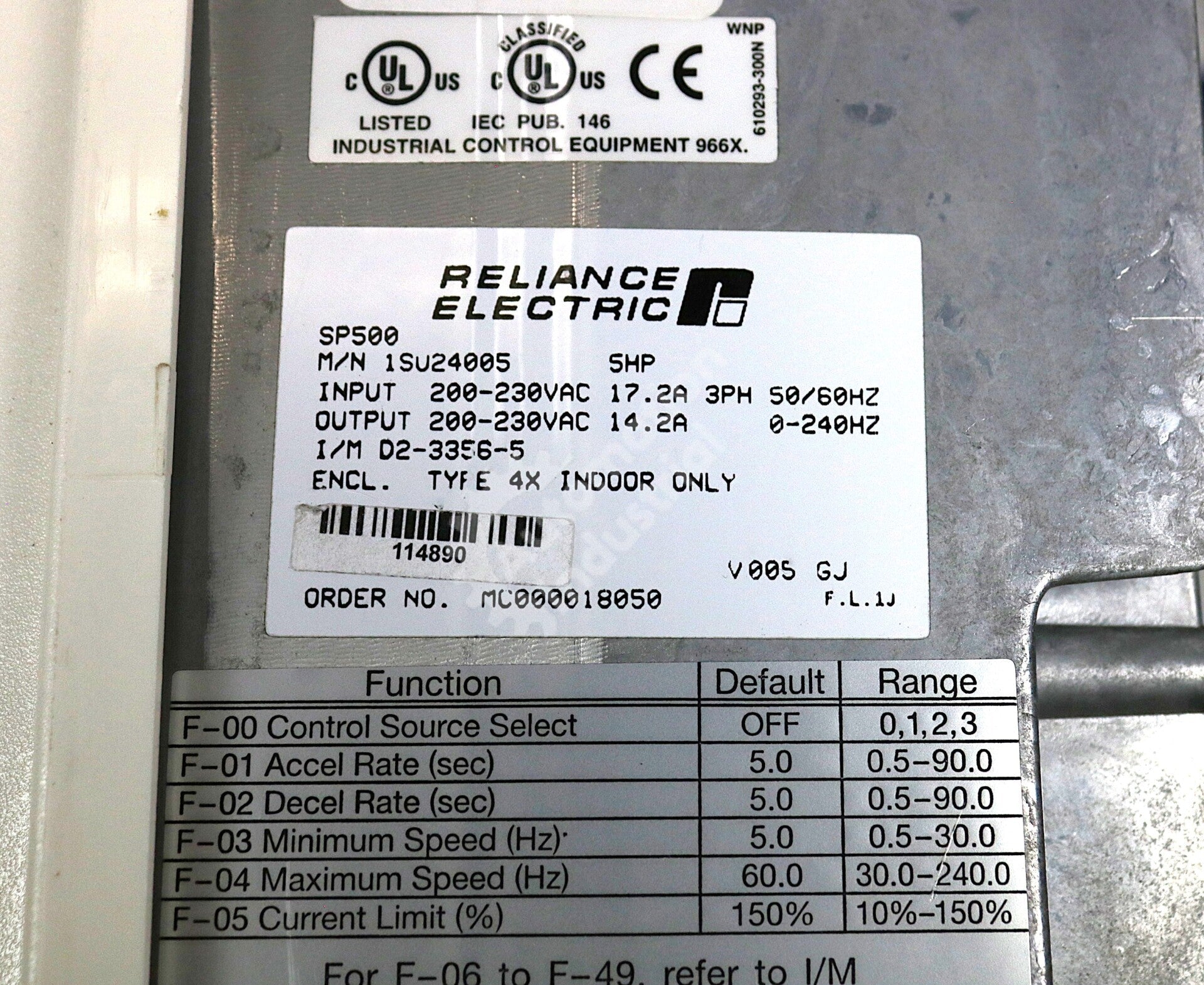 1SU24005 By Reliance Electric 3-Phase 5Hp 200-230VAC SP500 AC Drive NSNB