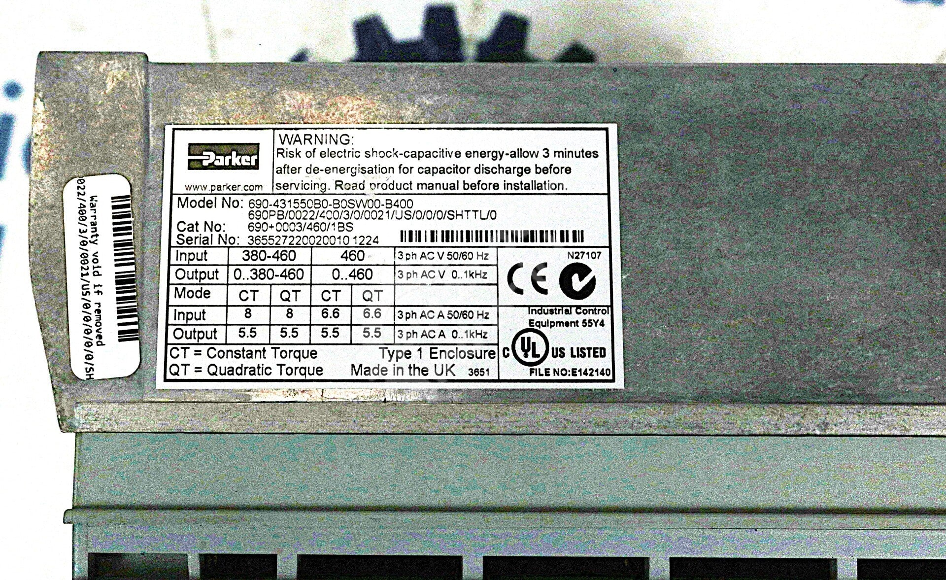 690PB/400/3/0/0021/US/0/0/0/0/0 By Eurotherm 690+0003/460/1BN AC Inverter Drive