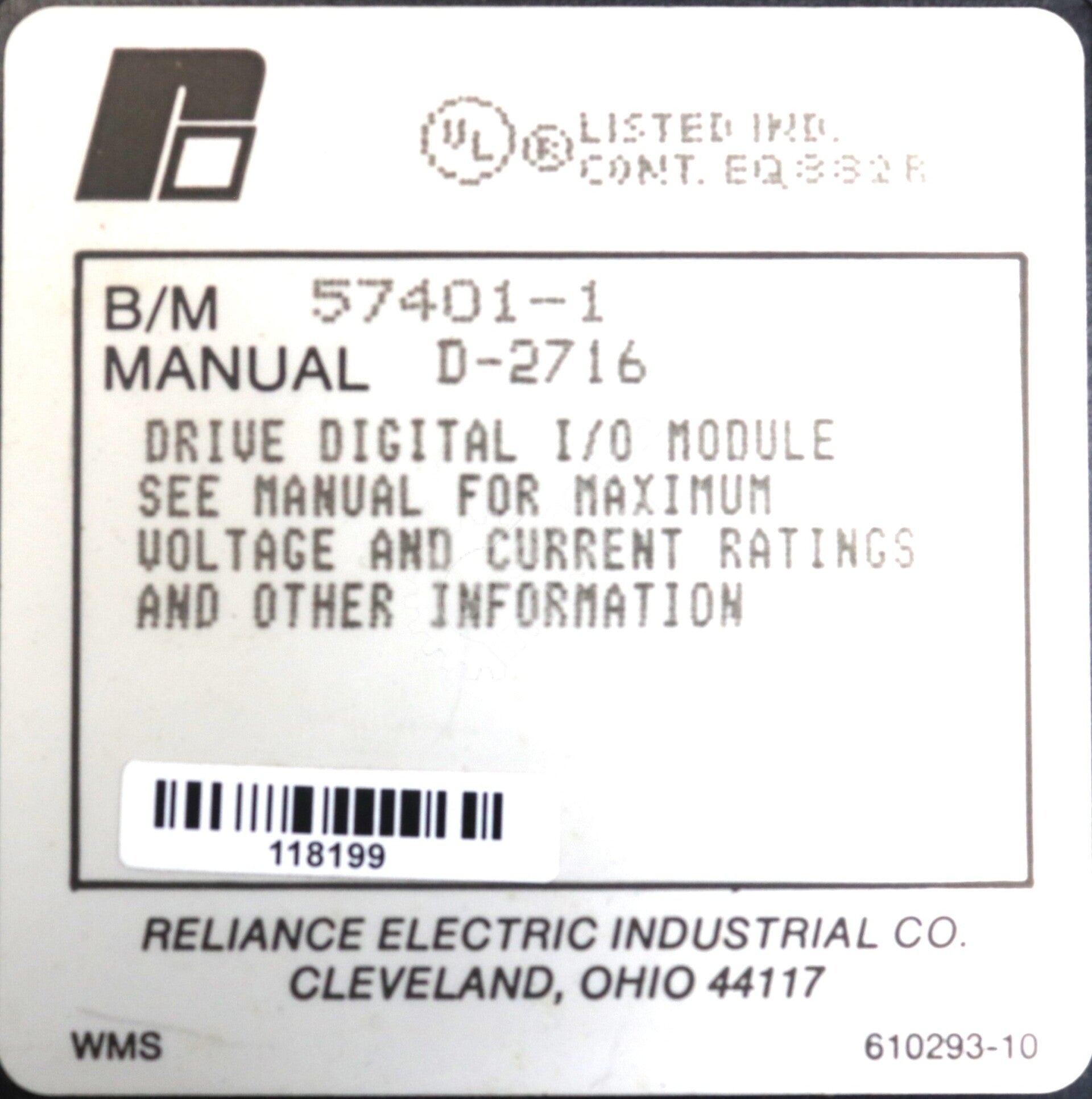 57401-1 By Reliance Electric Drive Digital I/O Module AutoMax
