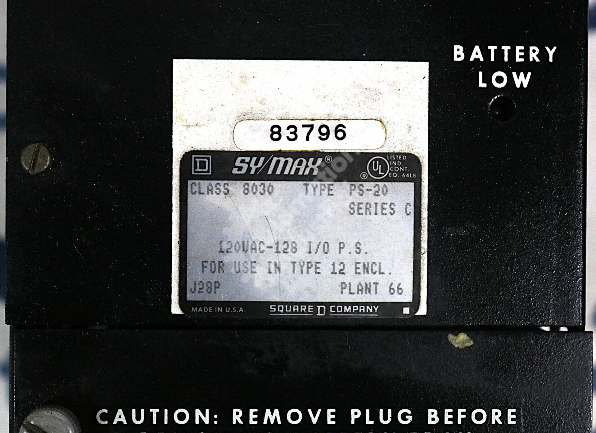 PS-20 By Square D Sy/Max Class 8030 120VAC 50/60HZ I/O Power Supply