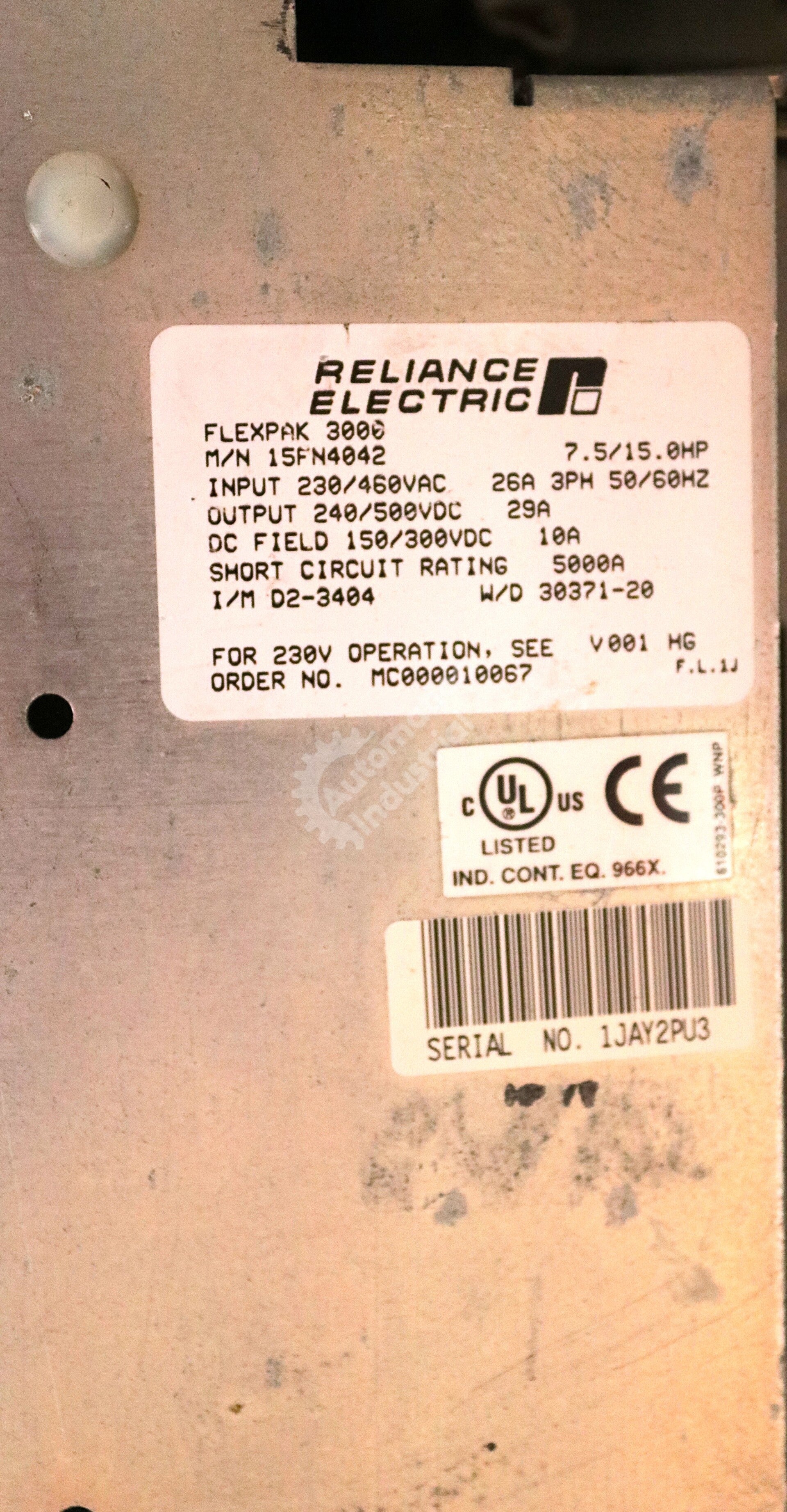 15FN4042 By Reliance Electric 460VAC 26AMP 3 Phase 15HP DC Drive