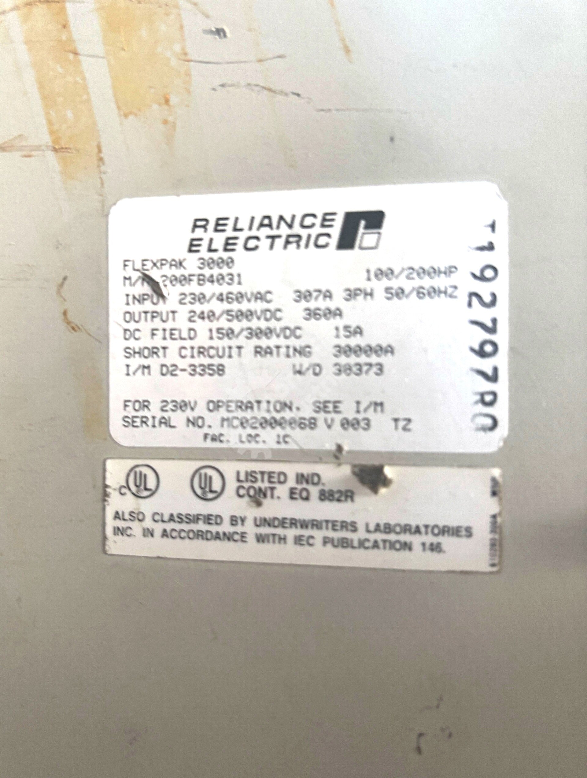 200FB4031 By Reliance Electric 460VAC 200HP FlexPak 3000 Drive