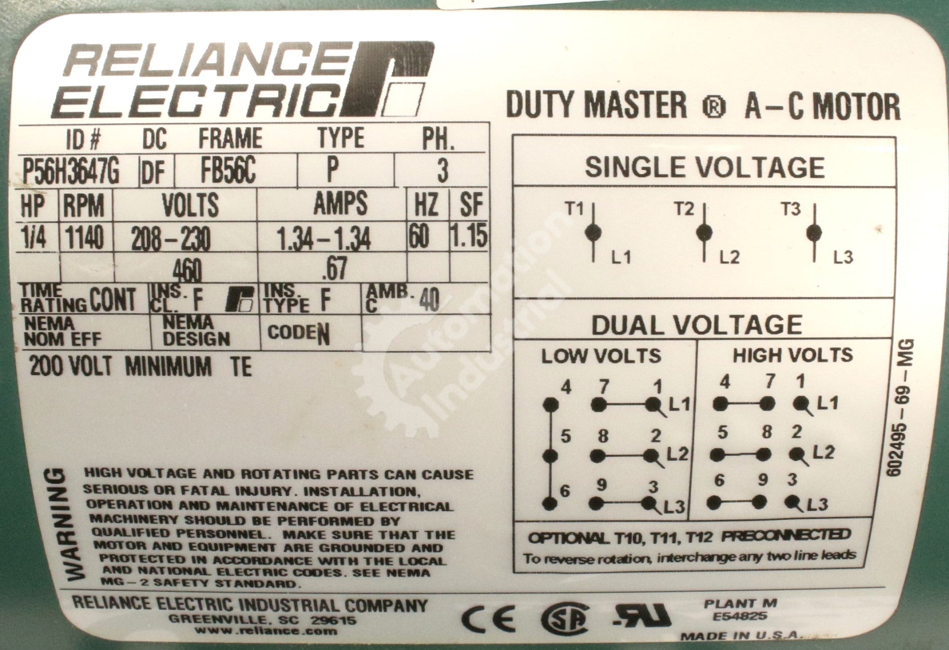 P56H3647G by Reliance Electric . 25HP 460V AC Motor