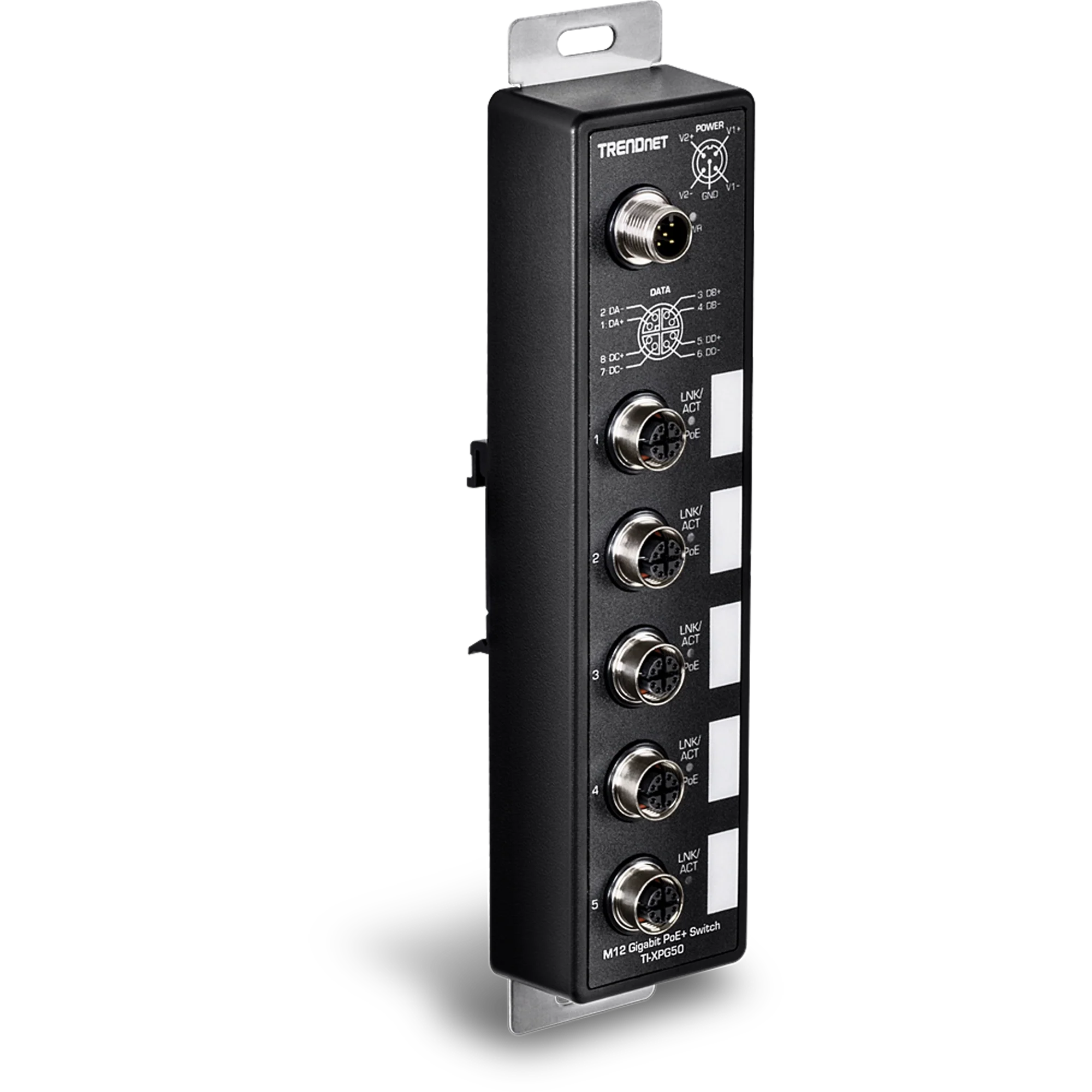 TRENDnet TI-XPG50 5-Port Industrial EN50155 M12 Gigabit PoE+ Railway Switch