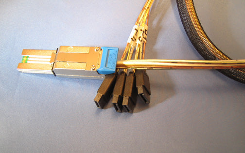 TMC C5647-xM - SFF-8088 Host Ext. MiniSAS TO Target (4) 7-Pin SATA miniSAS Fanout cable. Shielded.