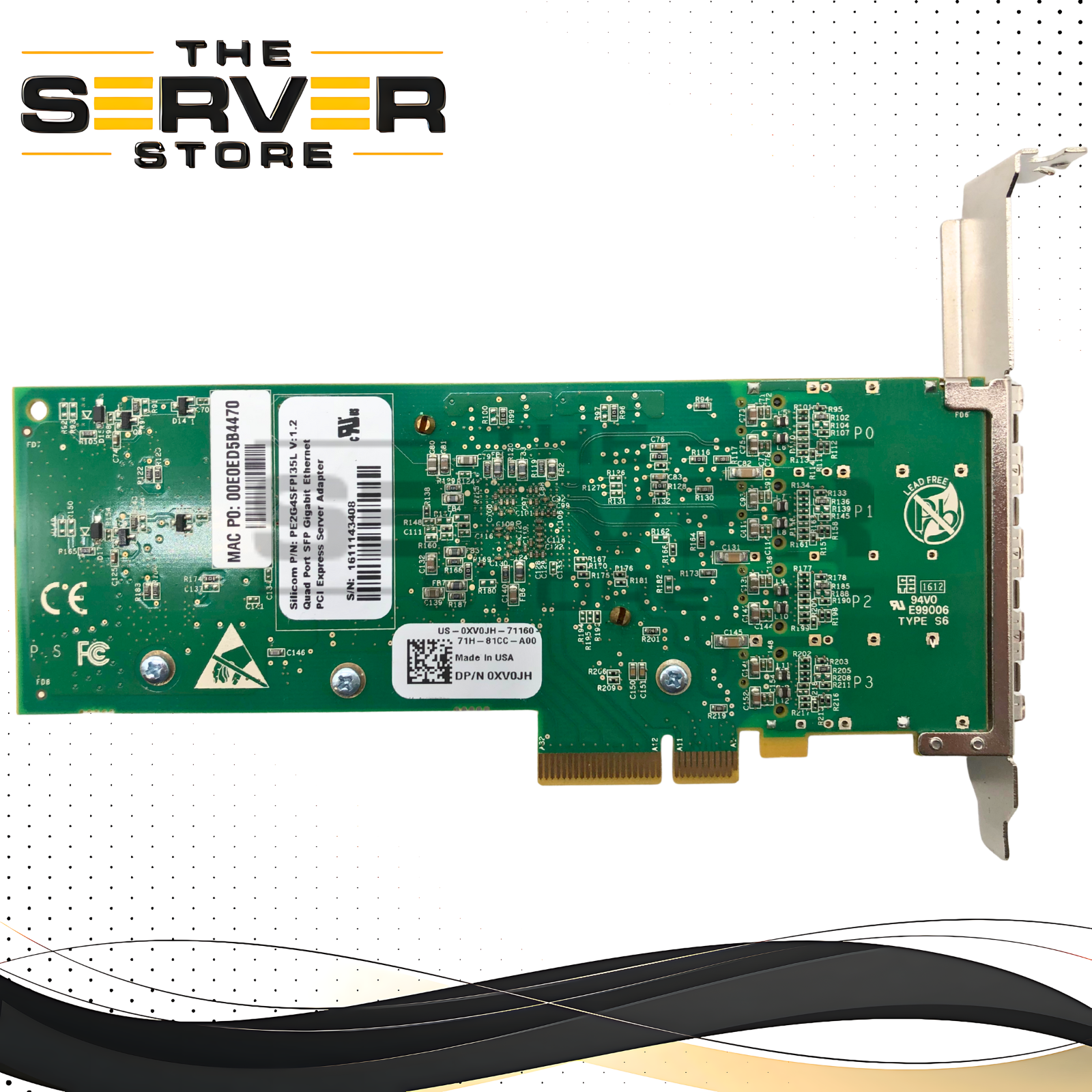 Dell Silicom Quad-Port 1GbE SFP PCIe Server Adapter with High Profile Bracket. Based on Intel i350 Controller. Dell P/N: XV0JH, 0XV0JH.