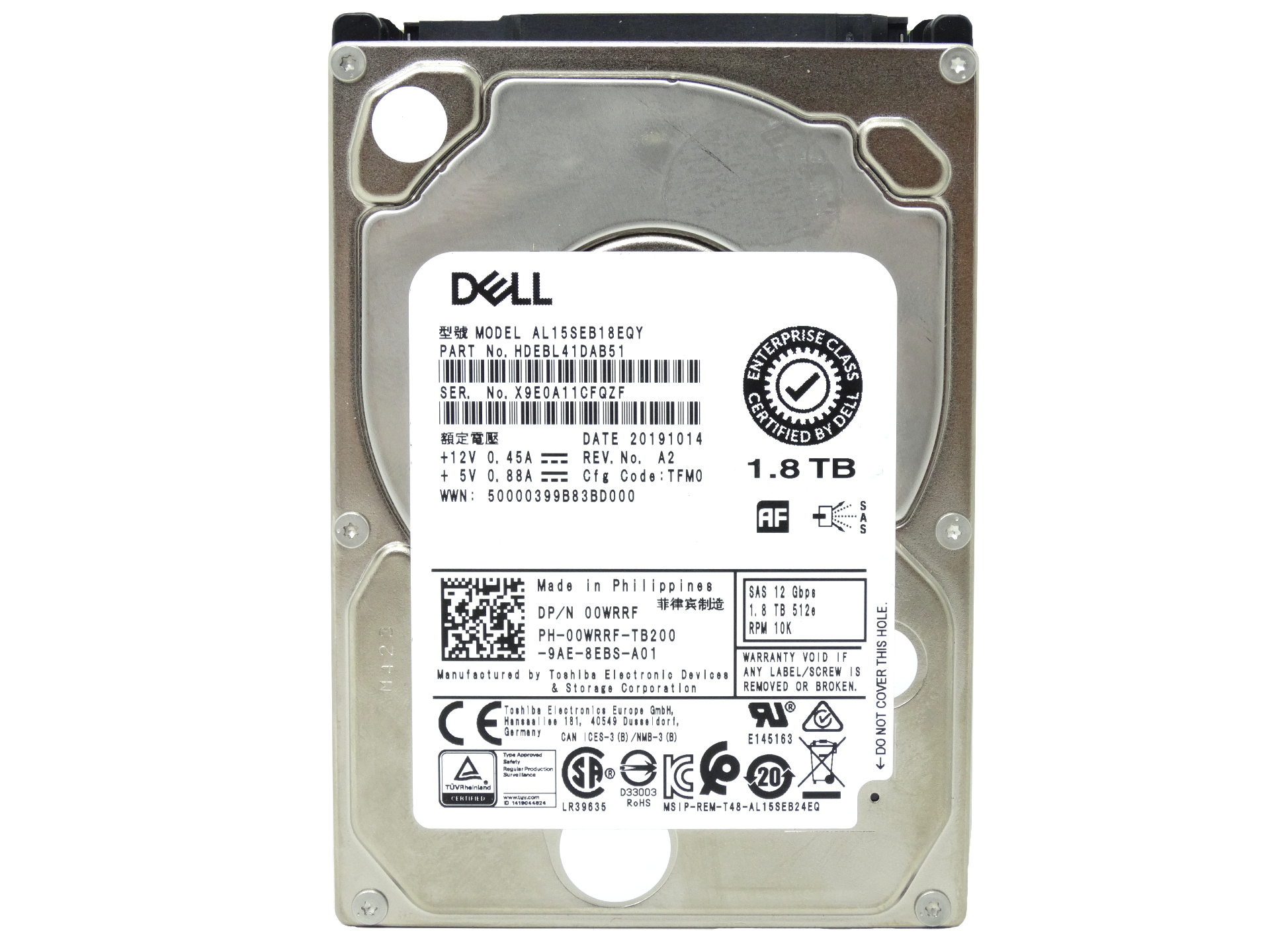 Dell 1.8TB 10K RPM SAS 12Gbps 512e 2.5'' HDD Hard Drive (383N9)