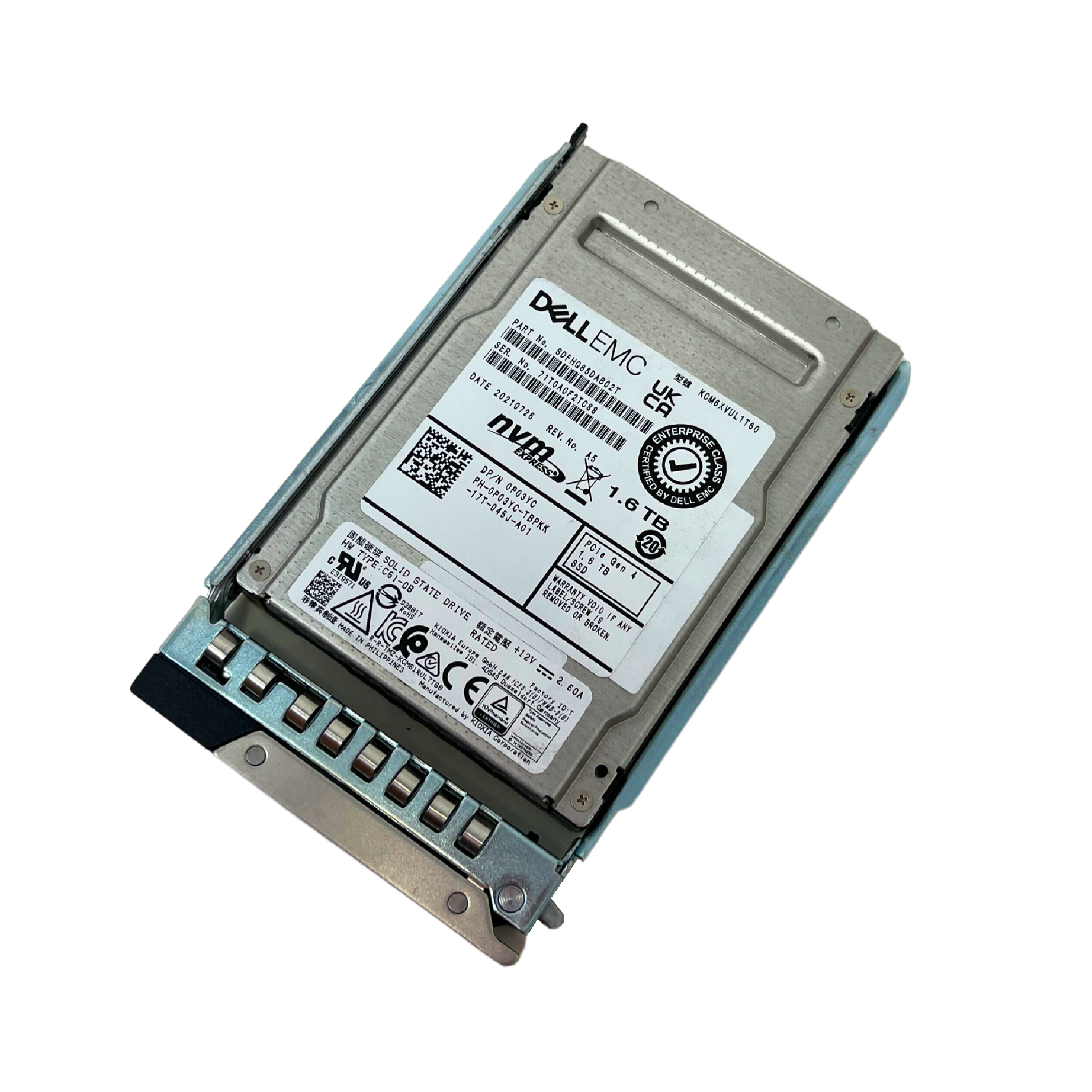 Dell 1.6TB PCIe Gen 4 NVMe 2.5" SSD KCM6XVUL1T60 0P03YC P03YC