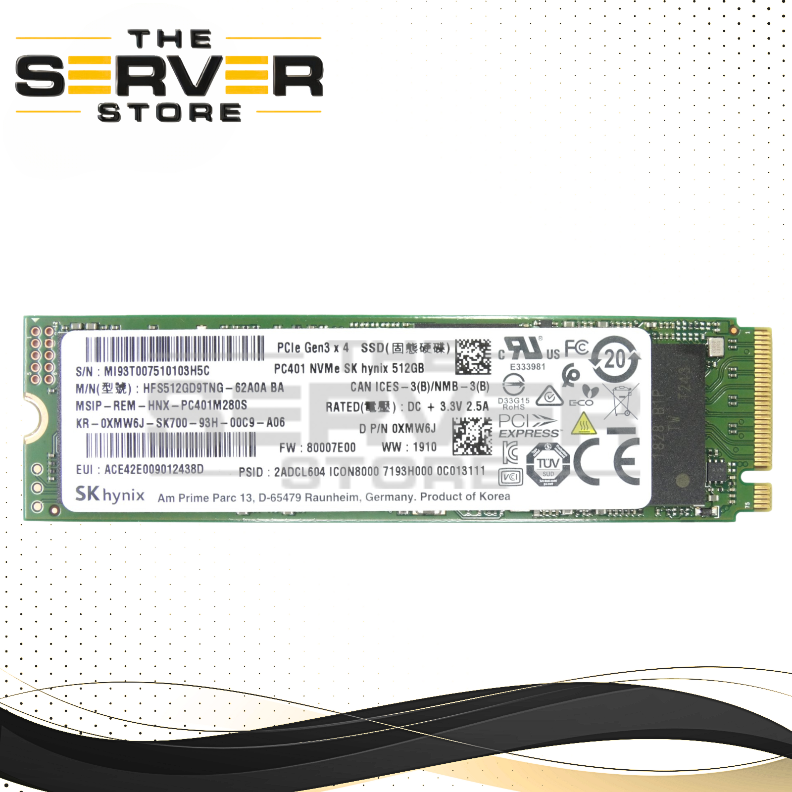 Dell 512GB NVMe 2280 M.2 G3 x4 SSD Hynix PC401 HFS512GD9TNG-62A0A 0XMW6J XMW6J