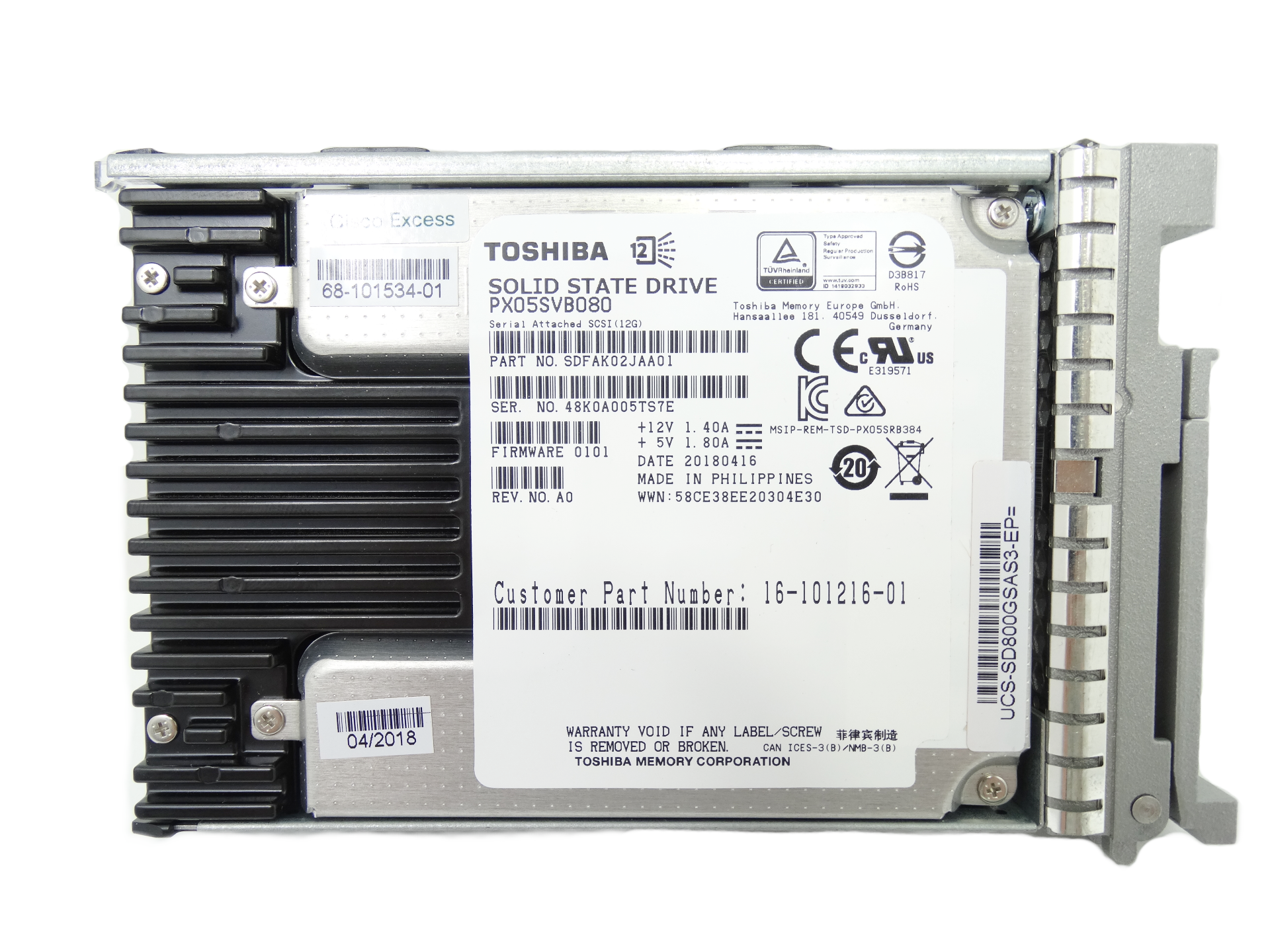 Cisco 800GB SAS 12Gbps SFF 2.5'' SSD Toshiba PX05S PX05SVB080 UCS-SD800GSAS3-EP