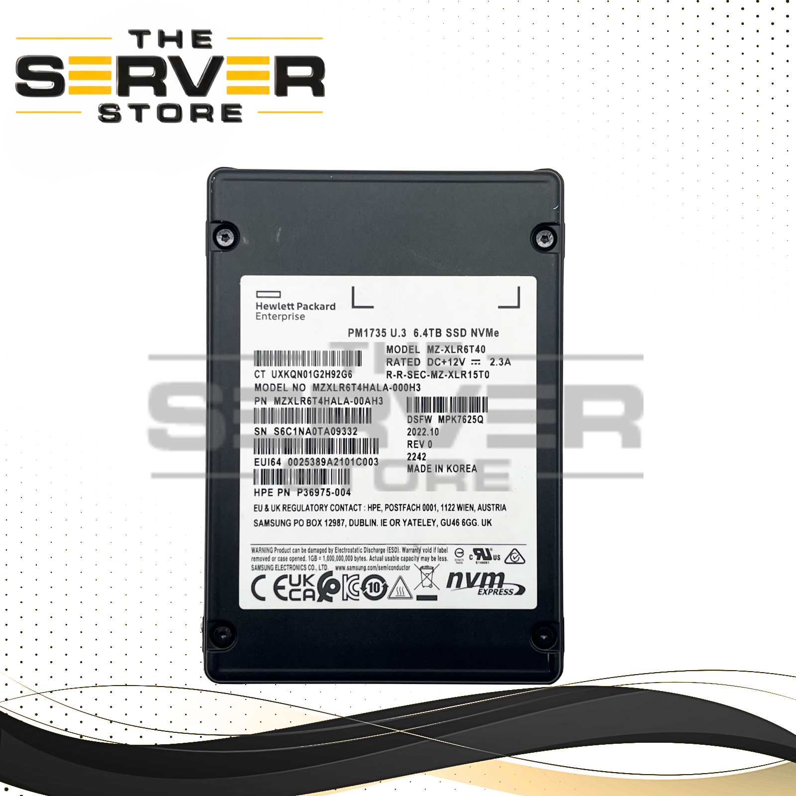 HPE 6.4TB NVMe U.3 PCIe Gen 4.0 x8 MU SFF 2.5" SSD Samsung PM1735 P36975-004