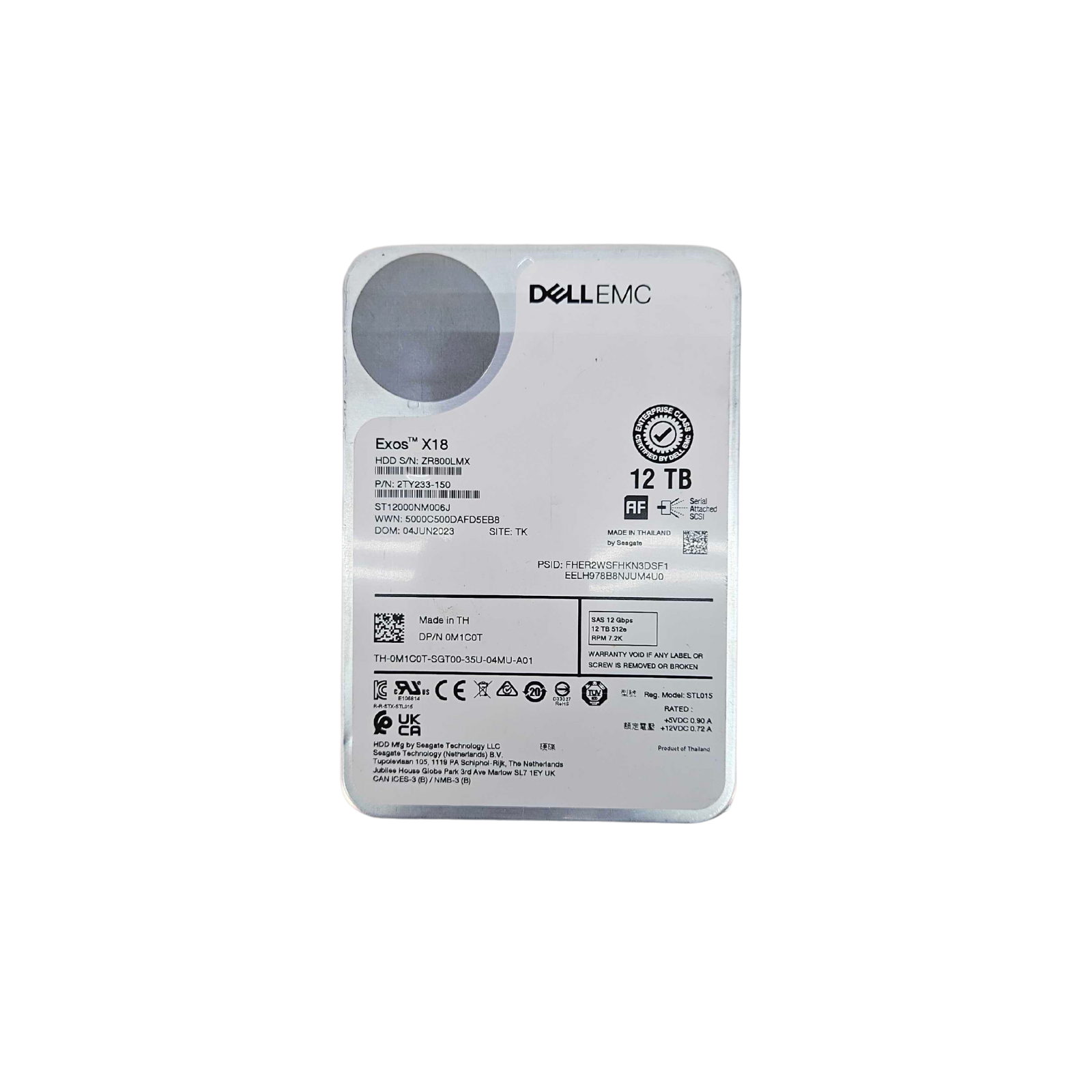 DELL 12TB SAS 3.5" 12 Gbps RPM 7.2K Hard Drive HDD (M1C0T)