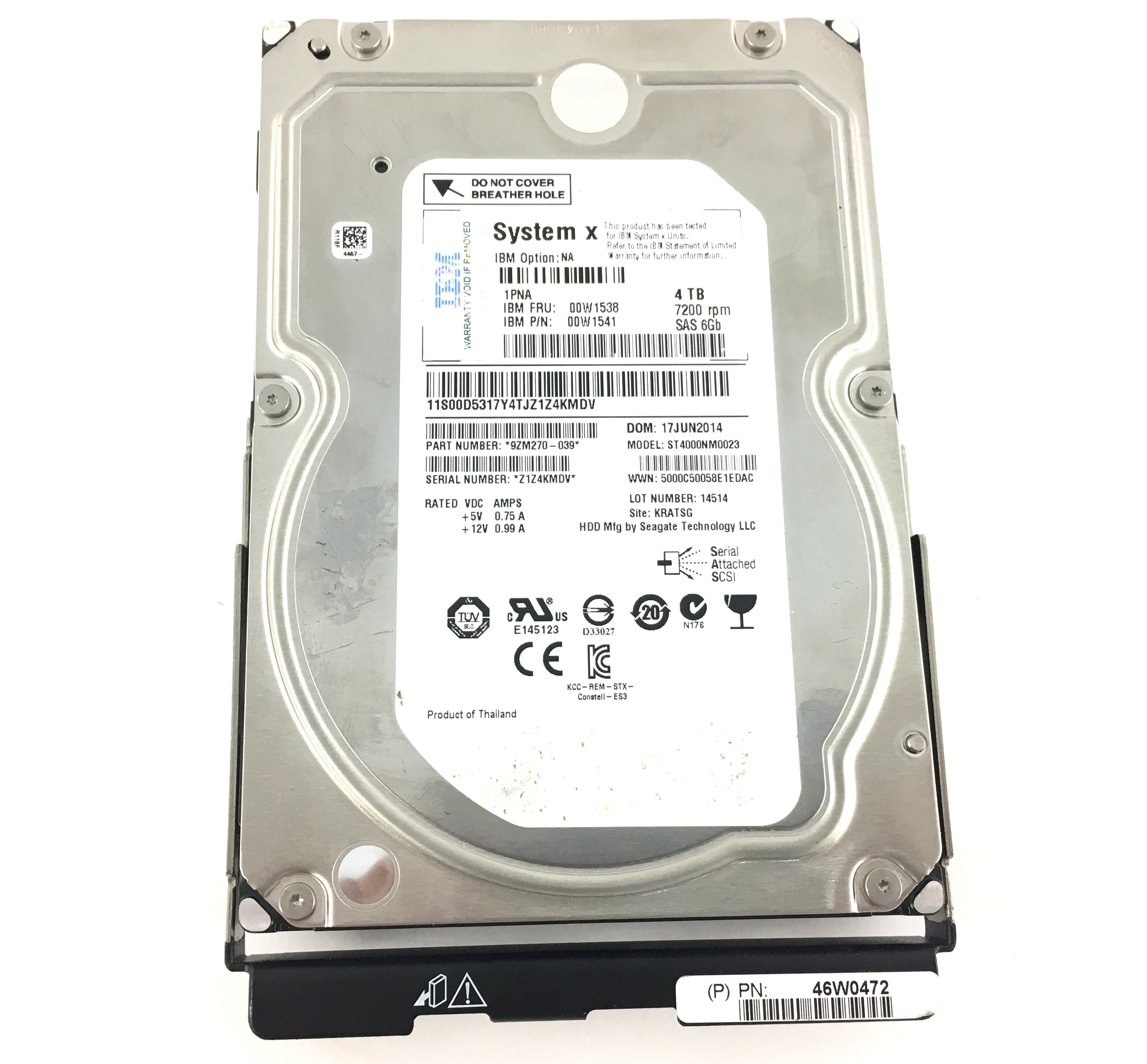 IBM 4Tb 7.2K 6Gbps SAS 3.5'' Hard Drive For System X (00W1541)