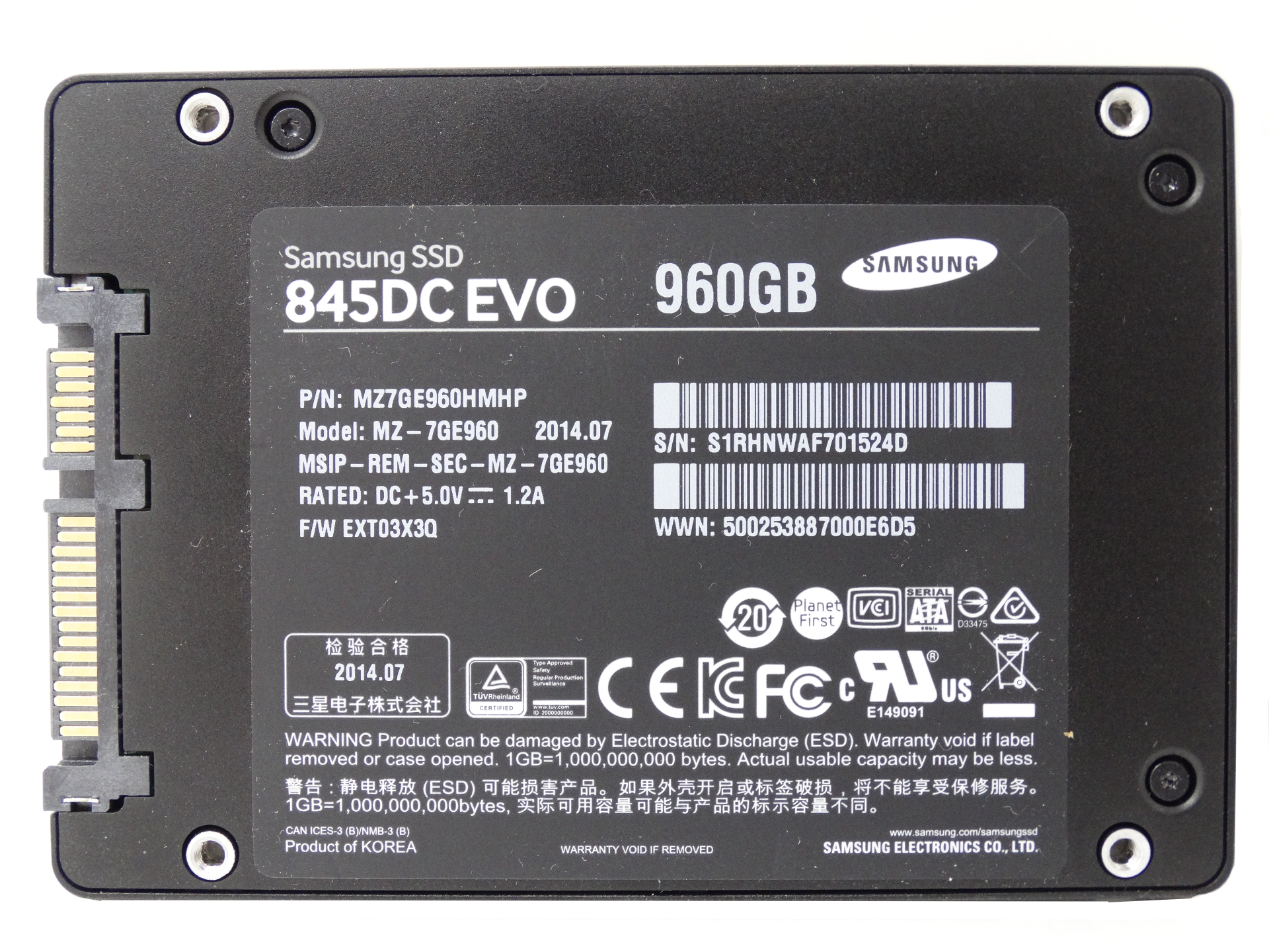 Samsung 845DC EVO Series 960GB TLC SATA 6Gbps 2.5'' SSD Solid State Drive (MZ-7GE960)