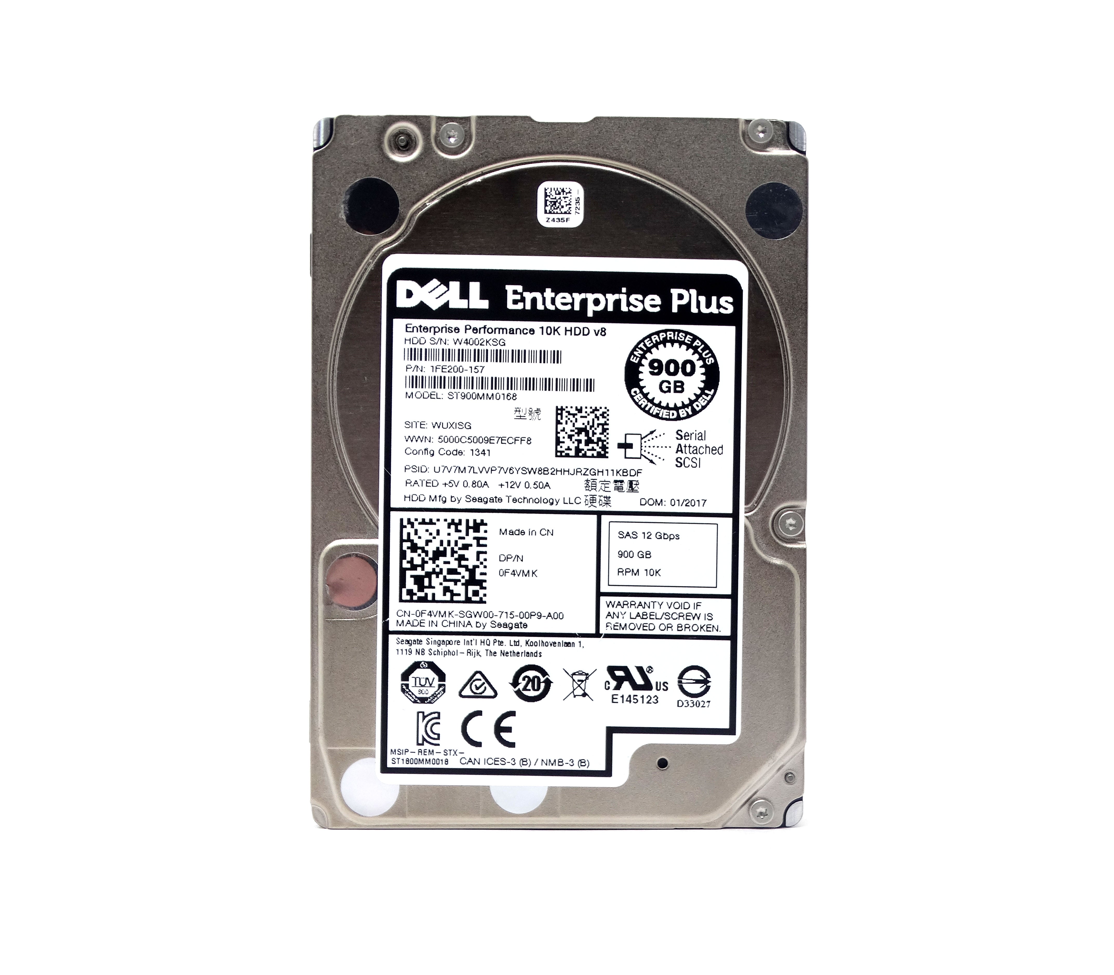 Dell Enterprise 900GB 10K 12G 12Gbps SAS 2.5'' HDD Hard Drive (F4VMK)