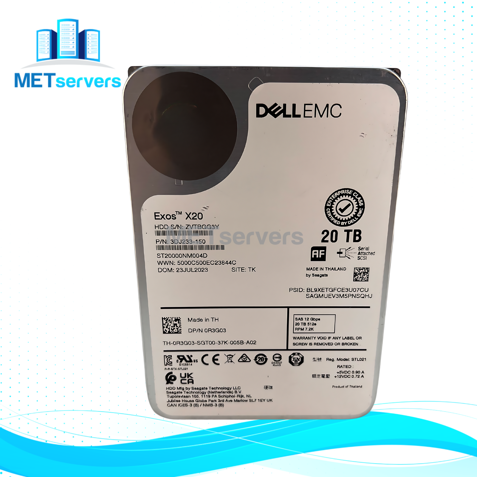 DELL/EMC 20TB 512e SAS 12Gbps 7.2k 3.5" HDD Hard Drive (ST20000NM004D)