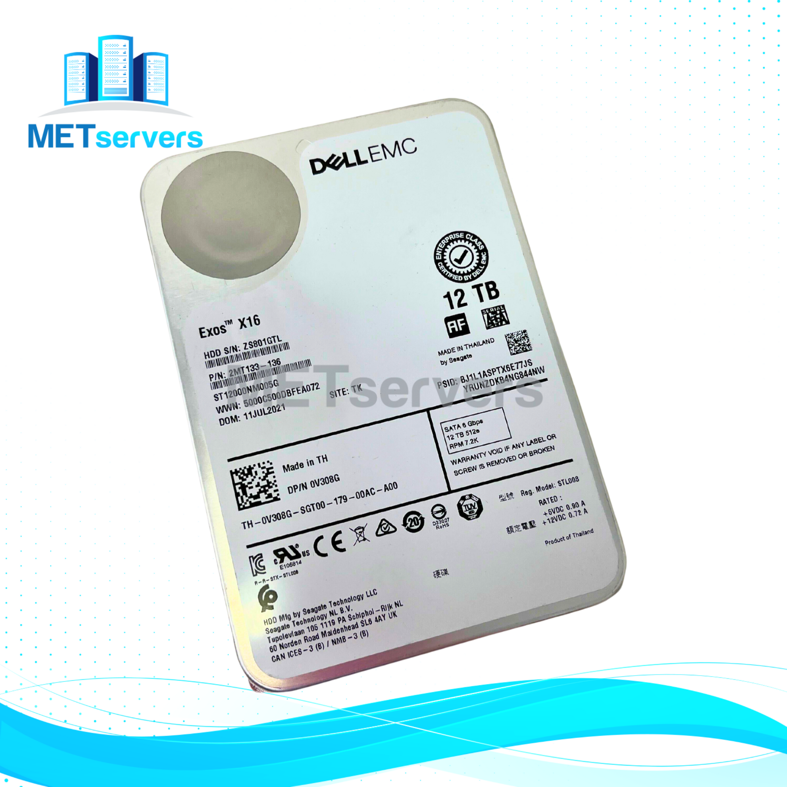 DellEMC Exos X16 12TB 7.2K RPM SATA 6Gbps 512e Enterprise HDD Hard Drive (ST12000NM005G)