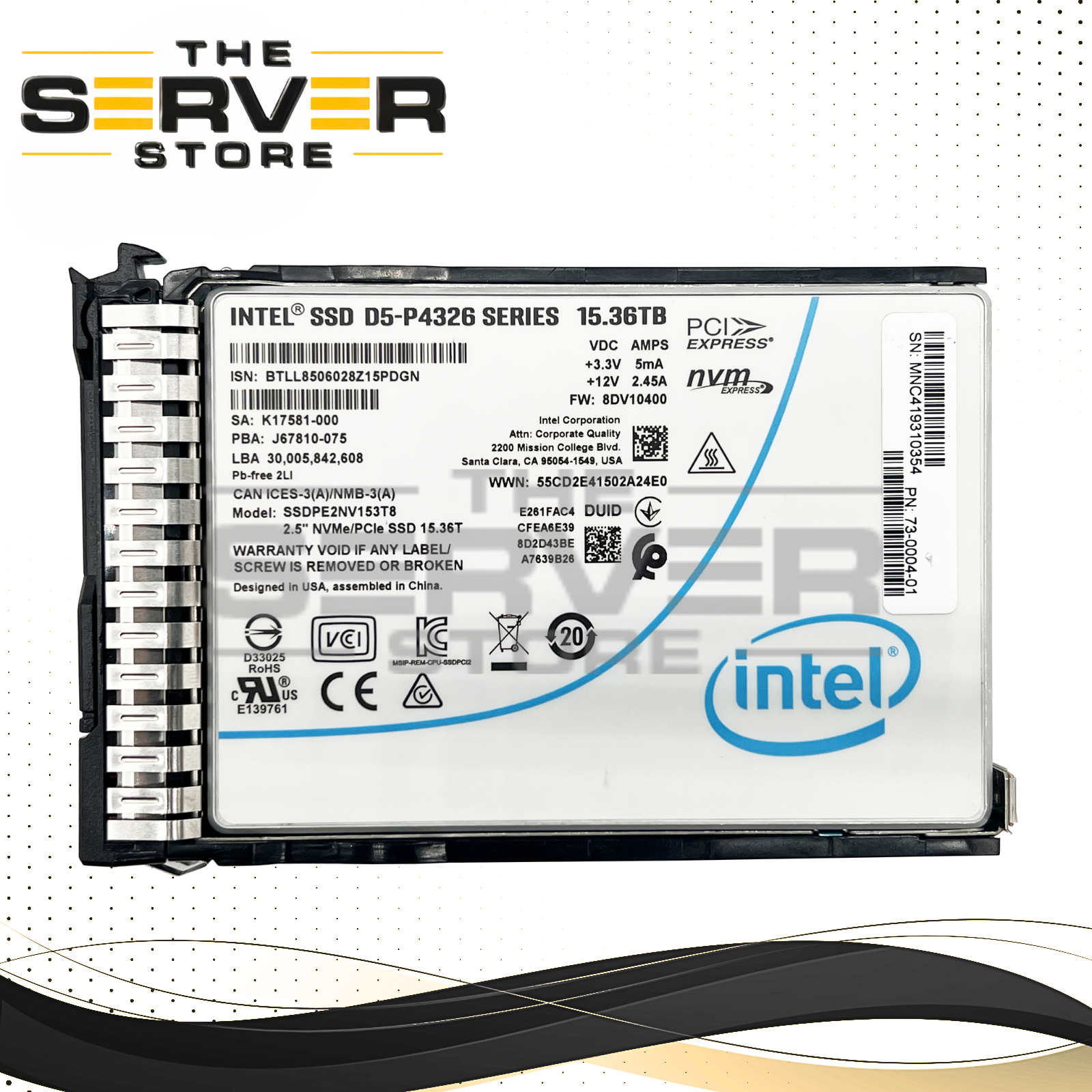 Intel 15.36TB NVMe x4 U.2 SFF 2.5" SSD / HPE ProLiant SFF SC Tray G9 G10 G11 SSDPE2NV153T8