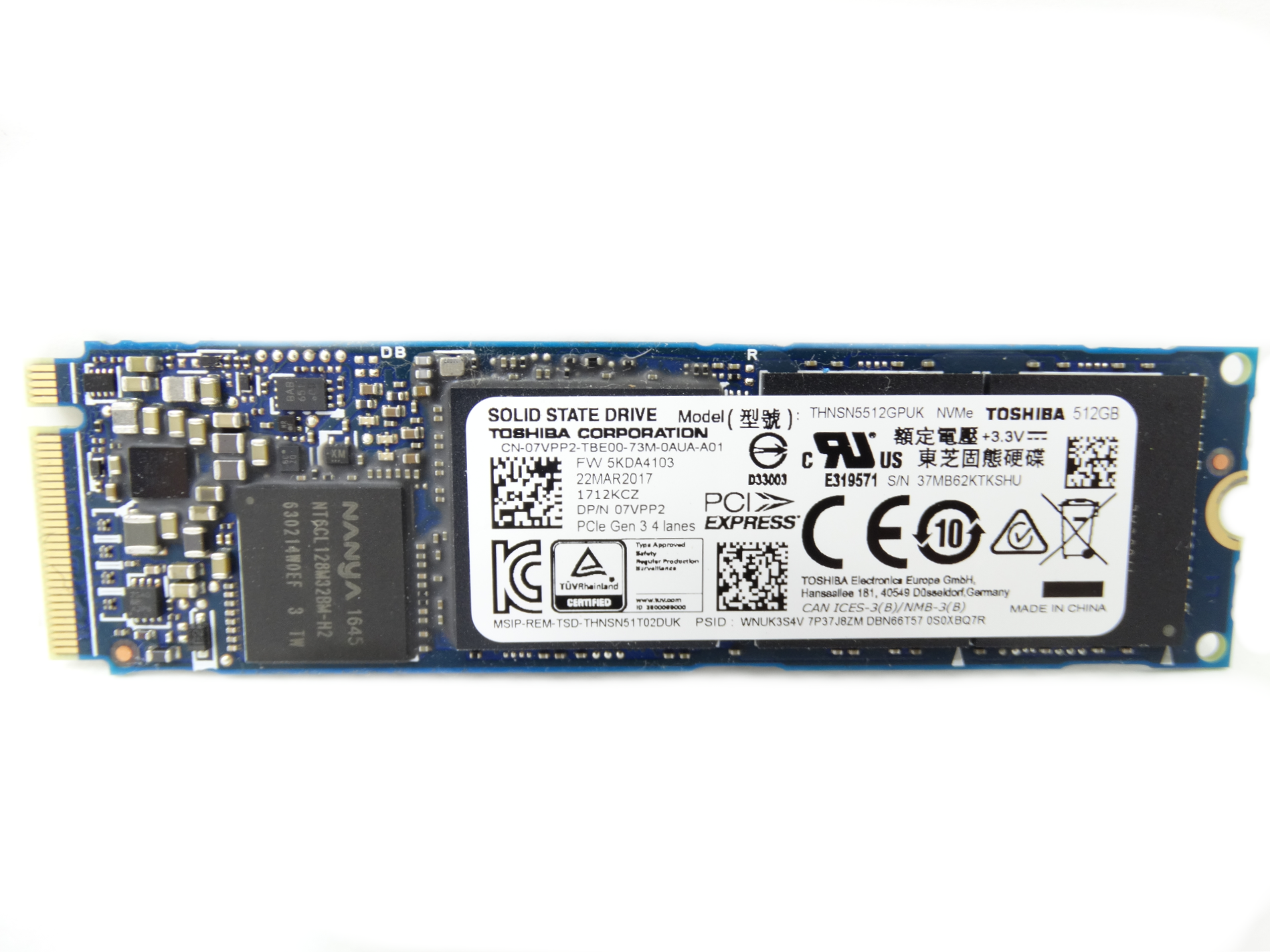 Dell Toshiba M.2 2280 512GB Laptop SSD Solid State Drive (THNSN5512GPUK)