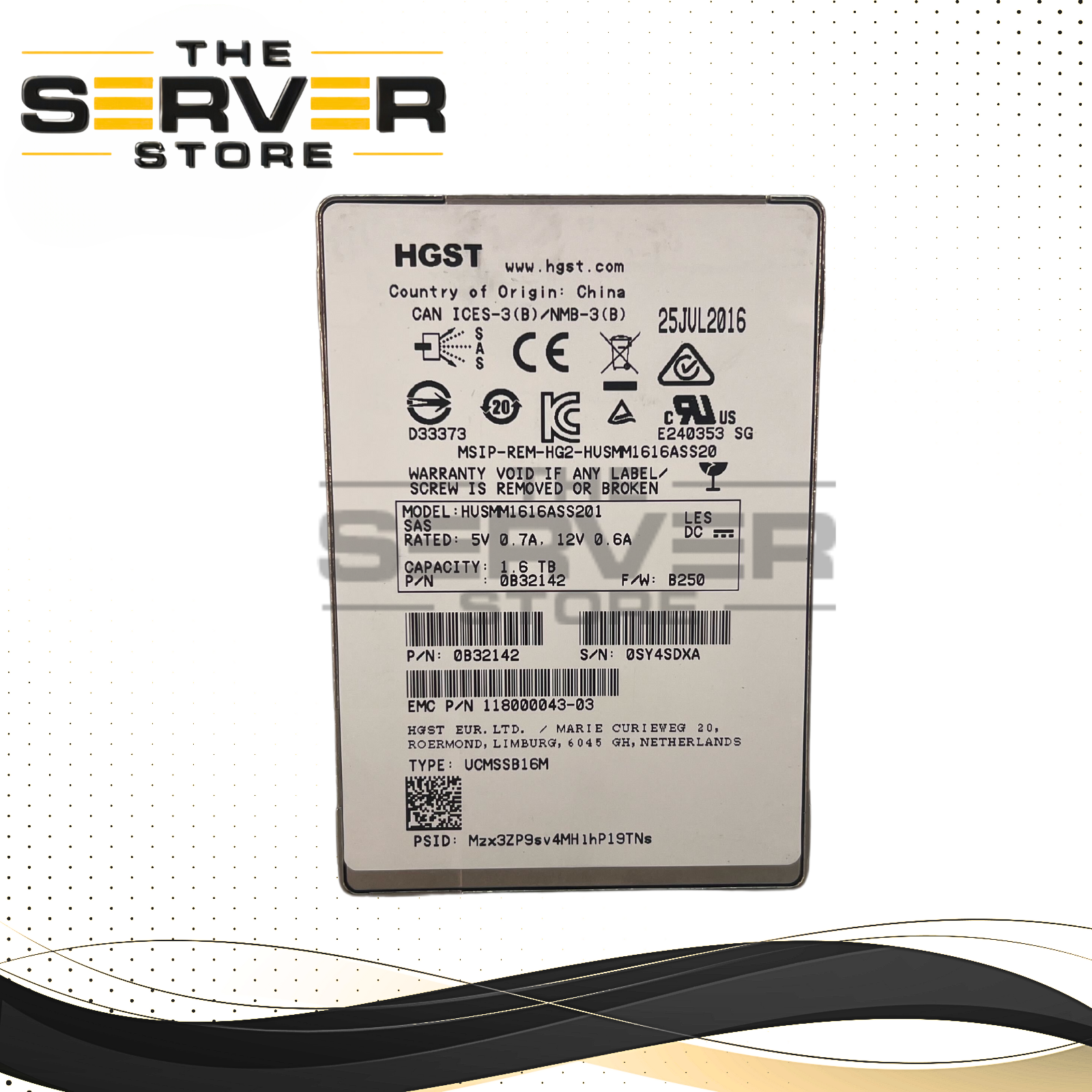 EMC 1.6TB SAS 12G SFF 2.5" SSD HGST Ultrastar SSD1600MM HUSMM1616ASS201 0B32142 118000043-03