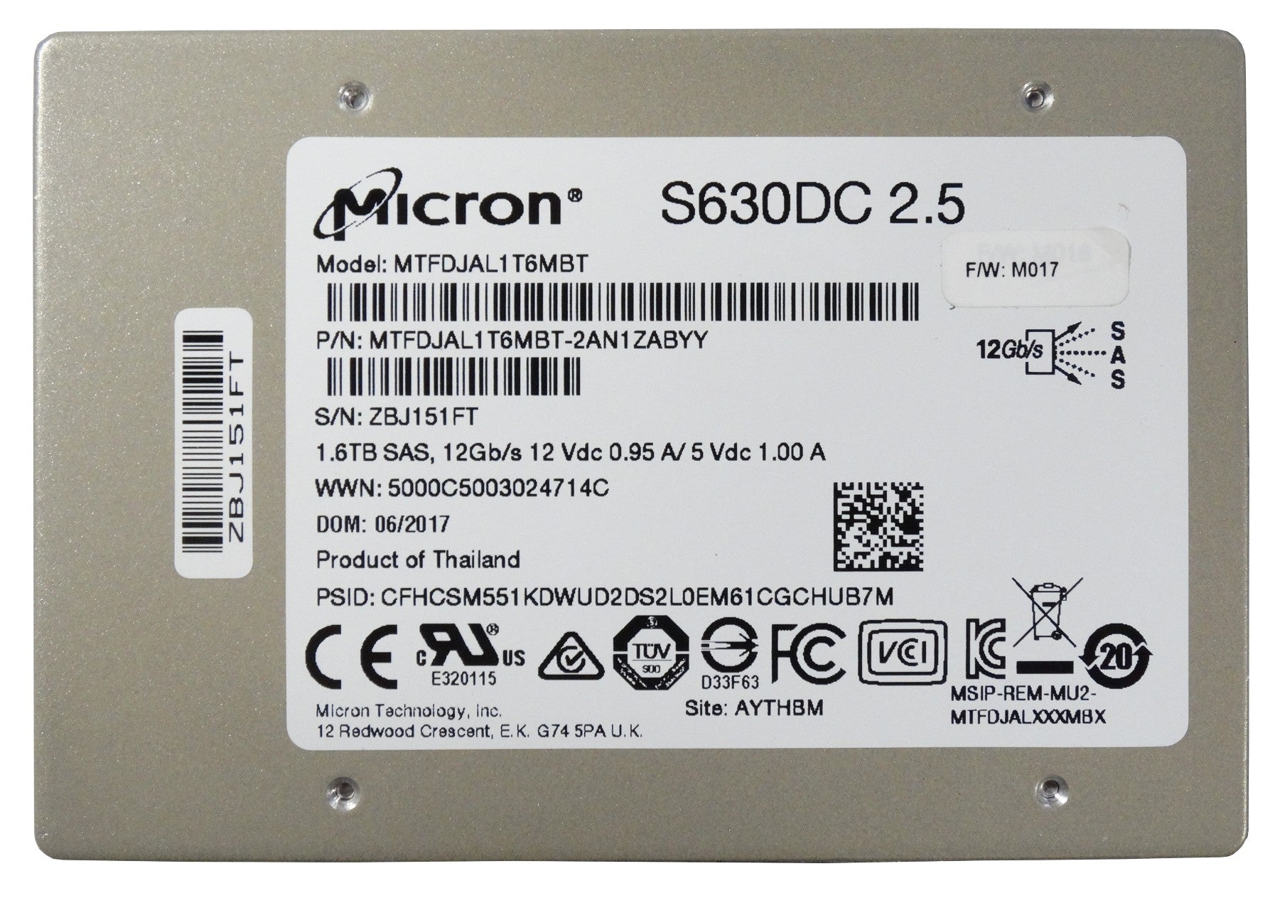 Micron 1.6TB SAS 12G SFF 2.5" SSD S630DC MTFDJAL1T6MBT