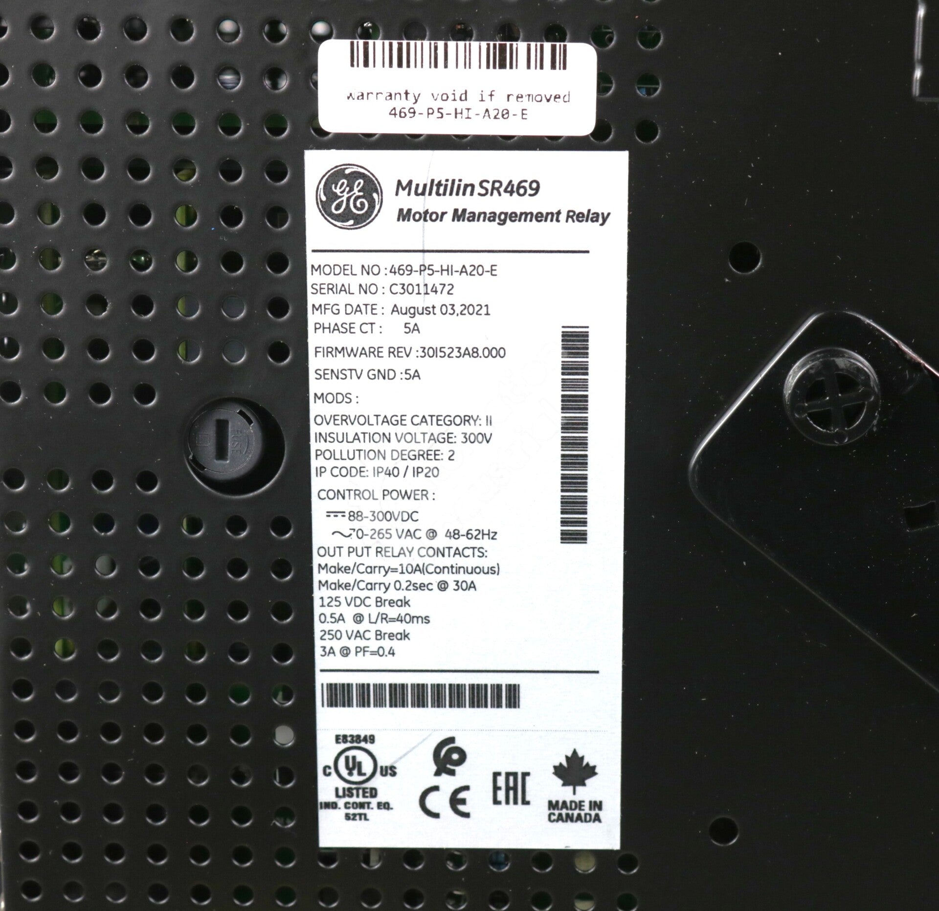 469-P5-HI-A20-E By GE Multilin 469 Motor Mgmt Relay New Surplus Factory Package