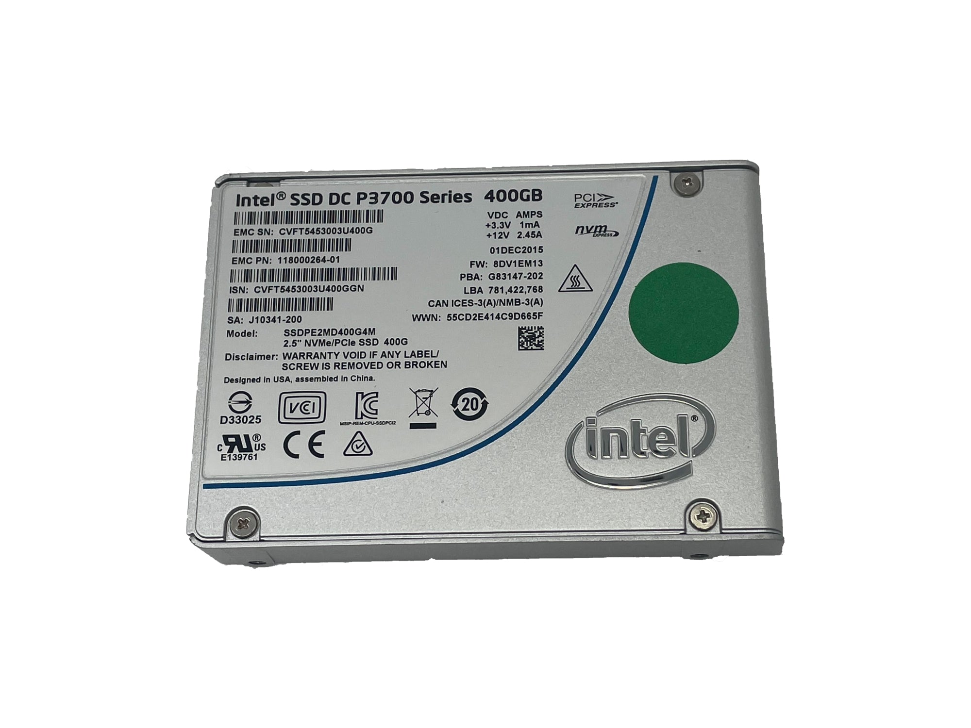 EMC Intel DC P3700 Series 400GB 2.5'' NVME / PCI-E SSD (118000264-01)
