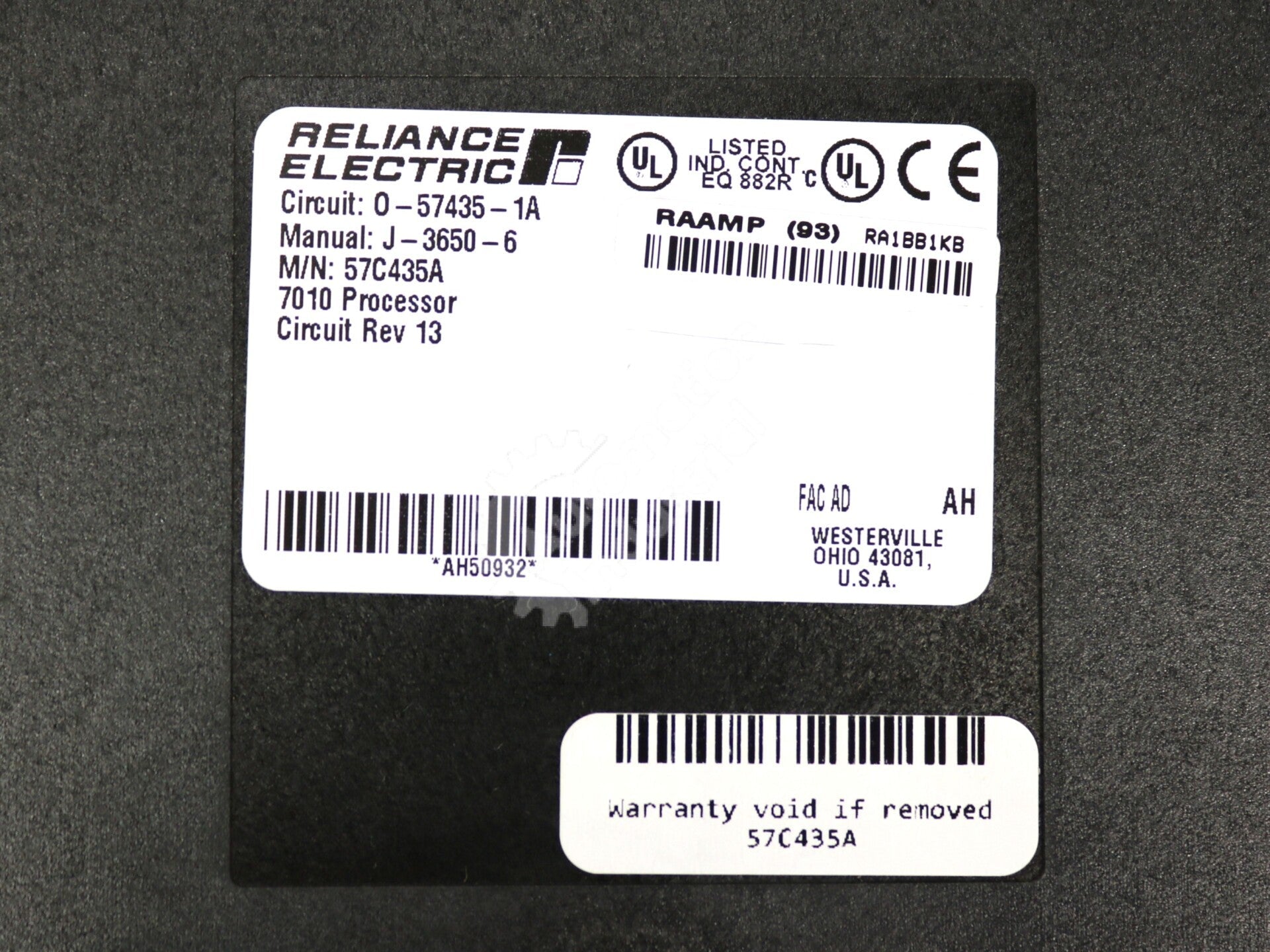 57C435A By Reliance Electric 7010 25MHZ CPU Speed Processor Module NSFP