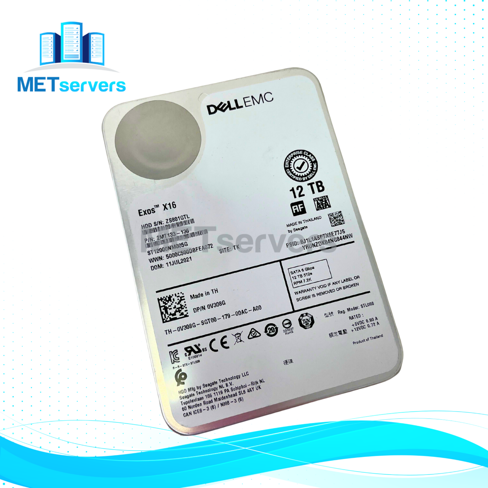 DellEMC Exos X16 12TB 7.2K RPM SATA 6Gbps 512e Enterprise HDD Hard Drive (2MT133-136)