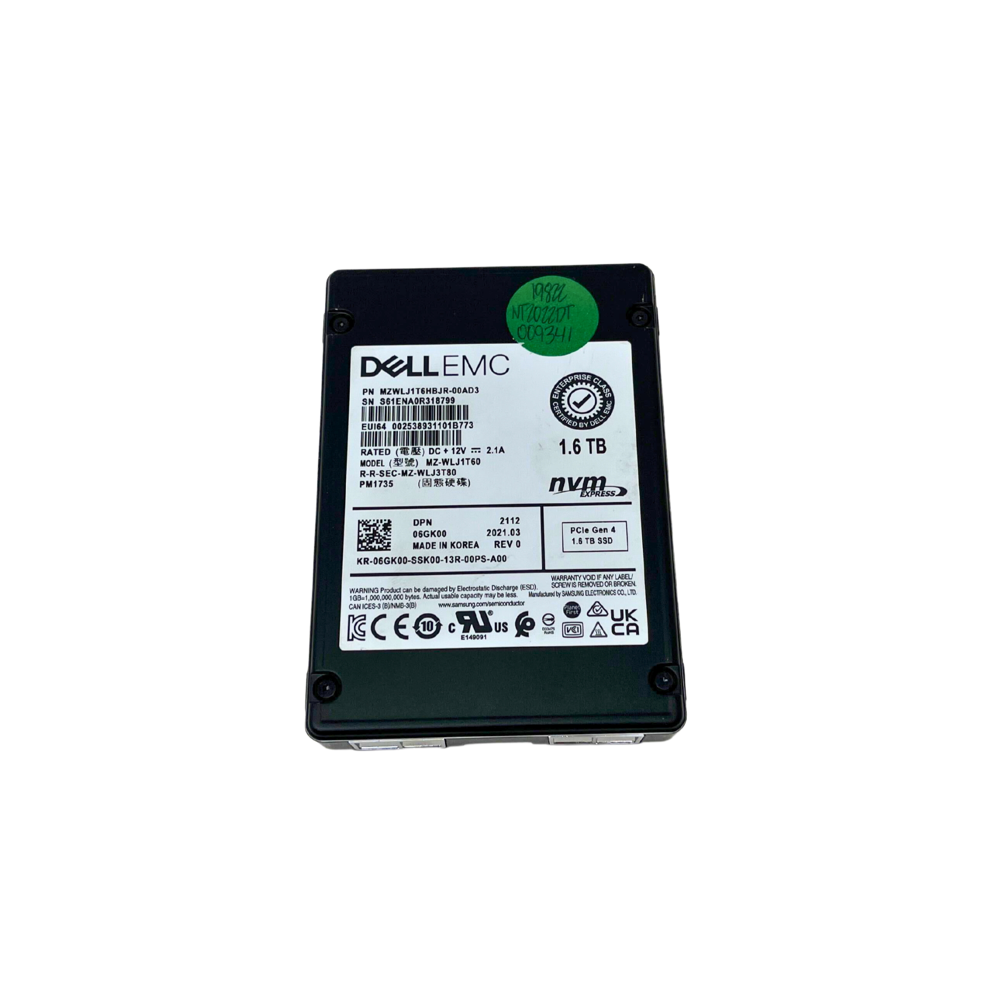 Dell/EMC PM1735 1.6TB U.2 NVMe PCIe Gen 4 SSD Sold State drive(MZ-WLJ1T60)