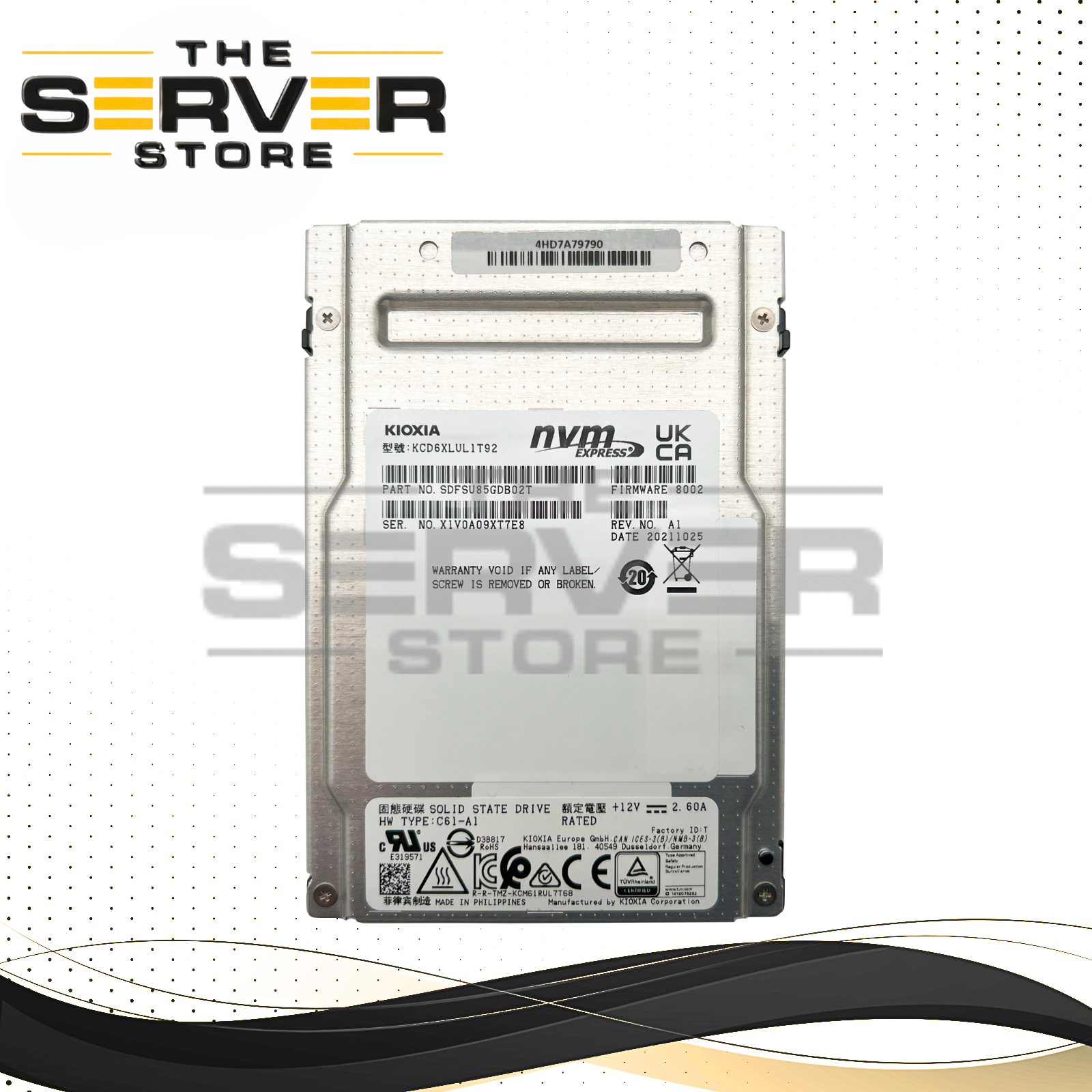 Kioxia 1.92TB NVMe U.3 PCIe Gen 4.0 x4 2.5" SSD CD6-R KCD6XLUL1T92 SDFSU85GDB02T