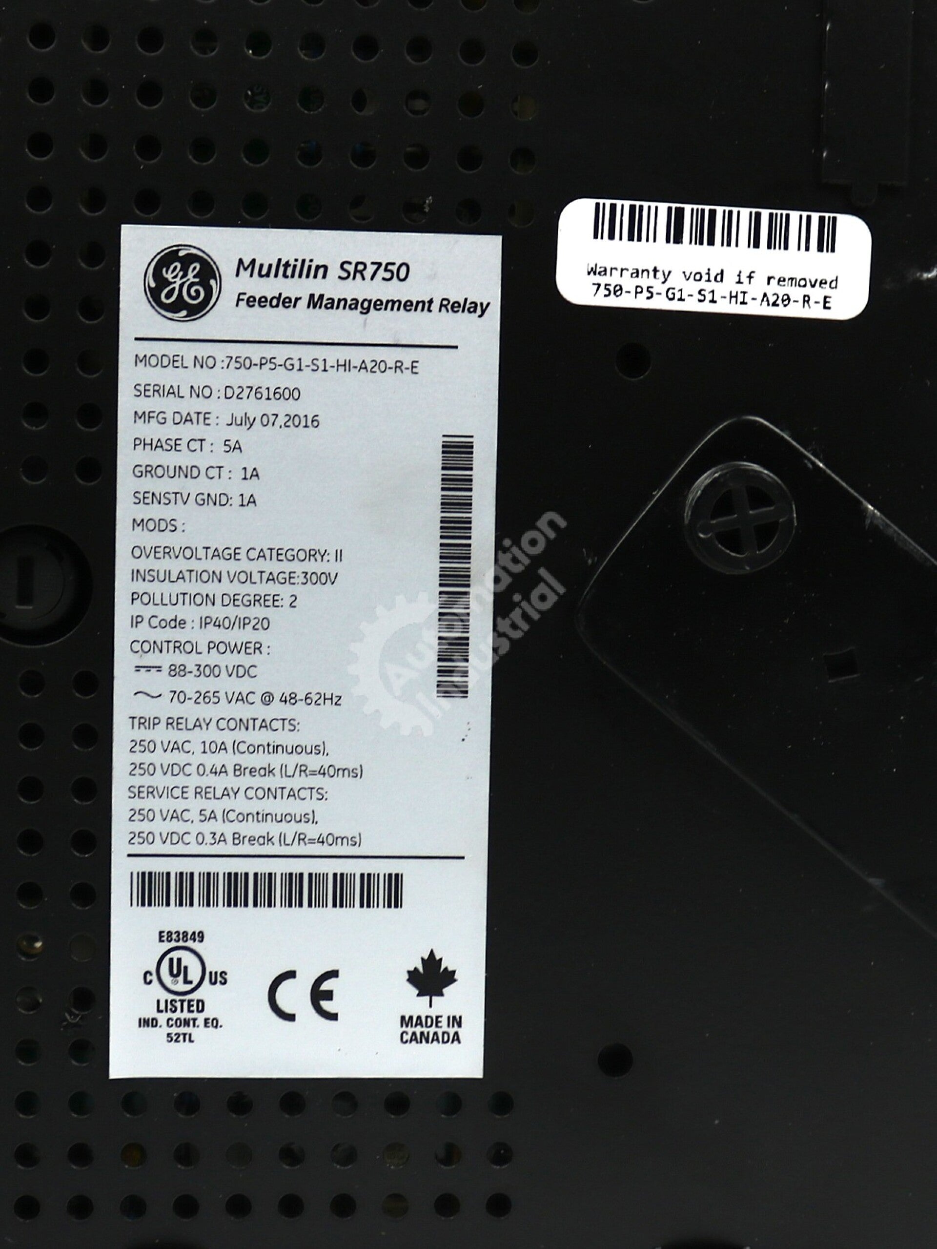 750-P5-G1-S1-HI-A20-R-E By GE Multilin Feeder Management Relay