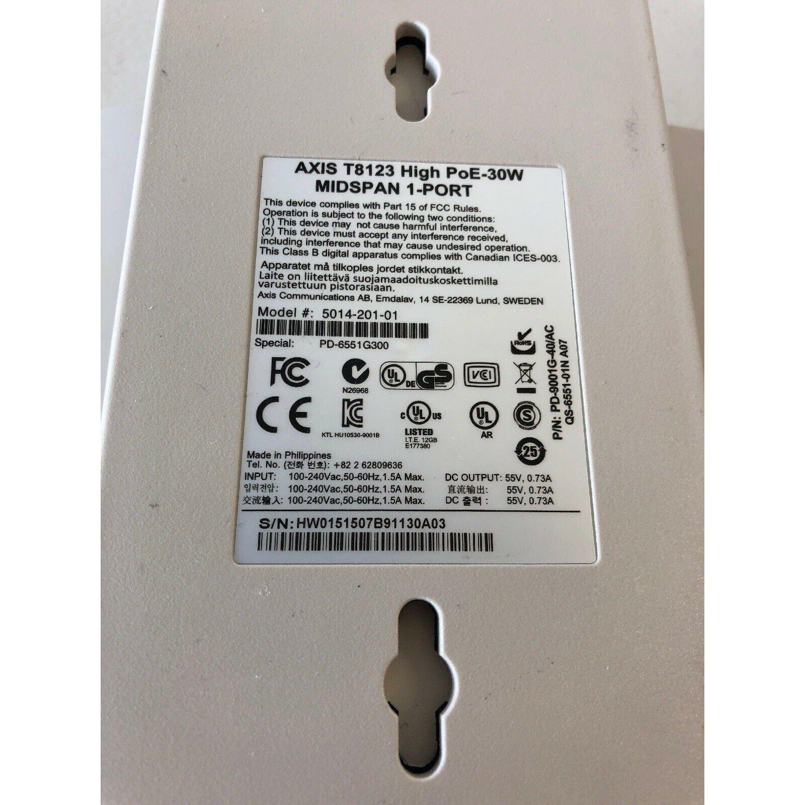 AXIS T8123 POE 30W Midspan 1 PORT P/N 5014-201-FoxTI